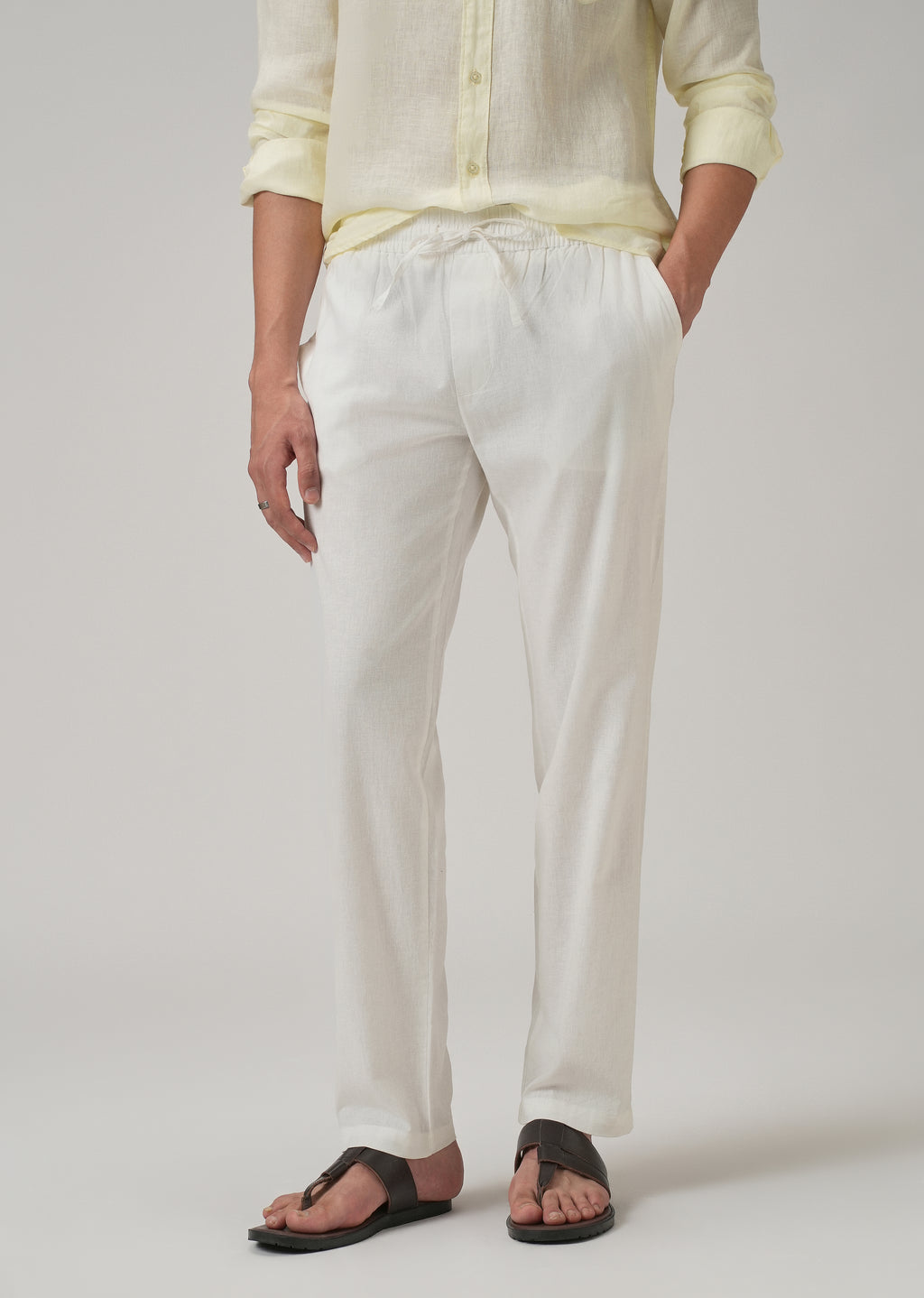 Drawstring White Linen Pant