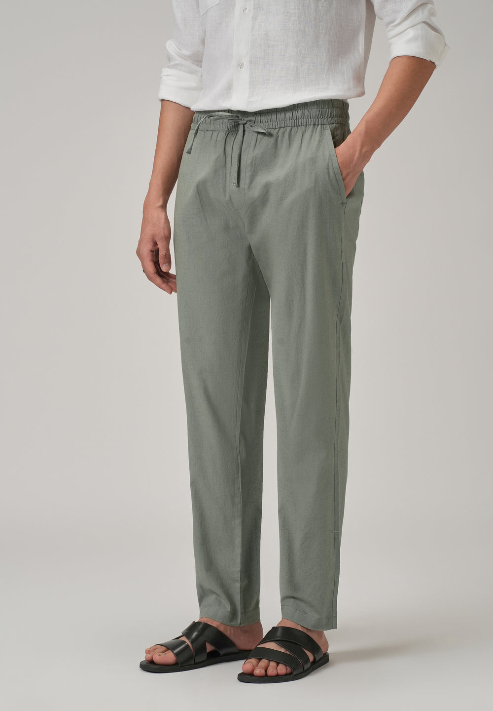 Drawstring Green Linen Pant