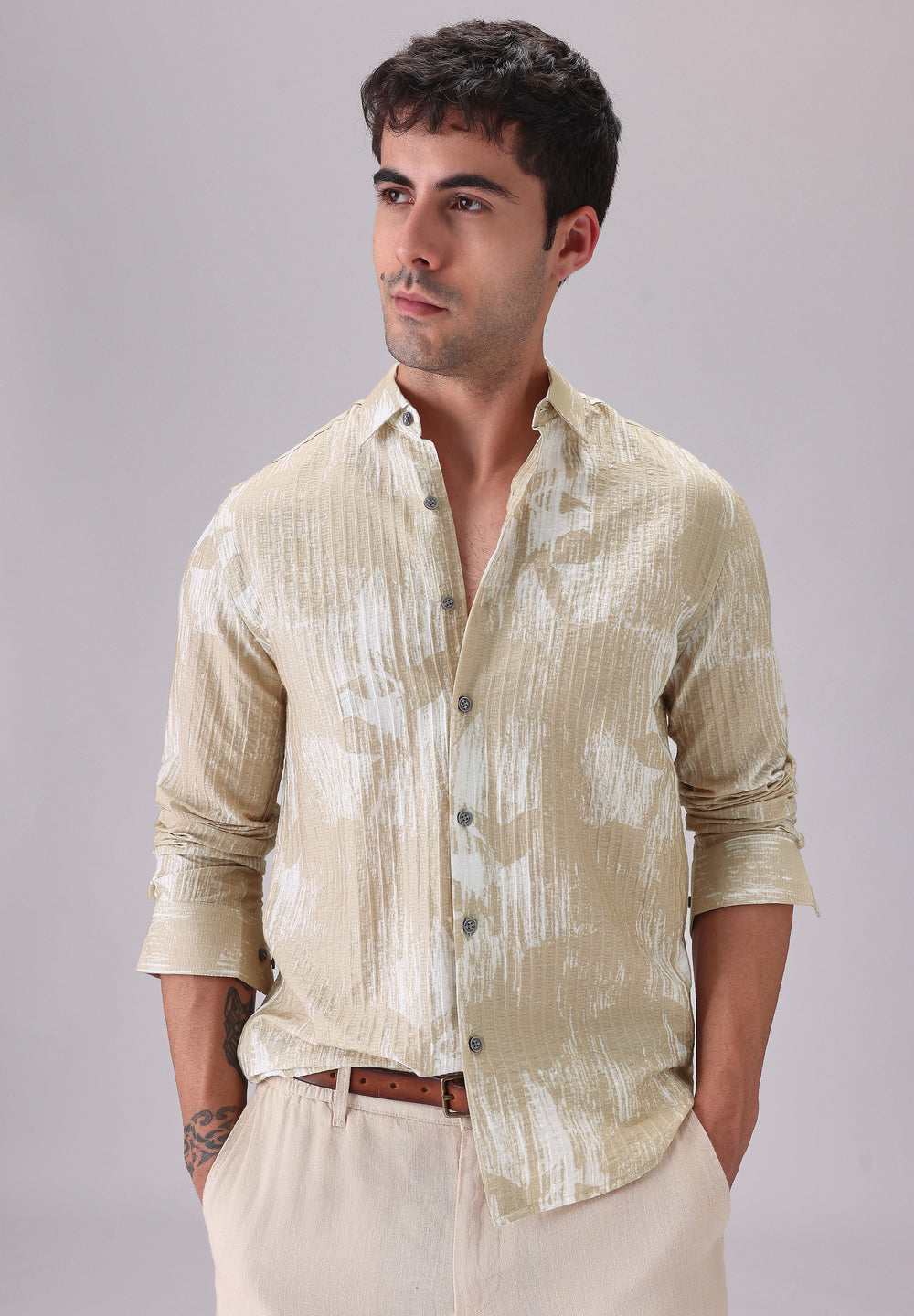 Dual Tone Beige Printed Shirt