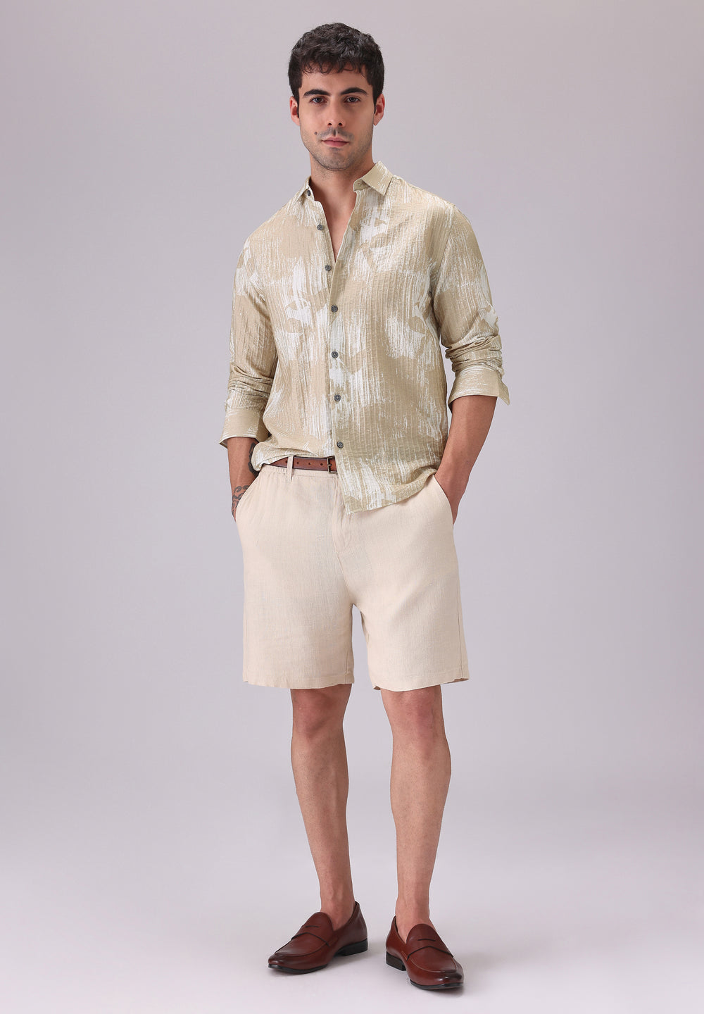 Dual Tone Beige Printed Shirt