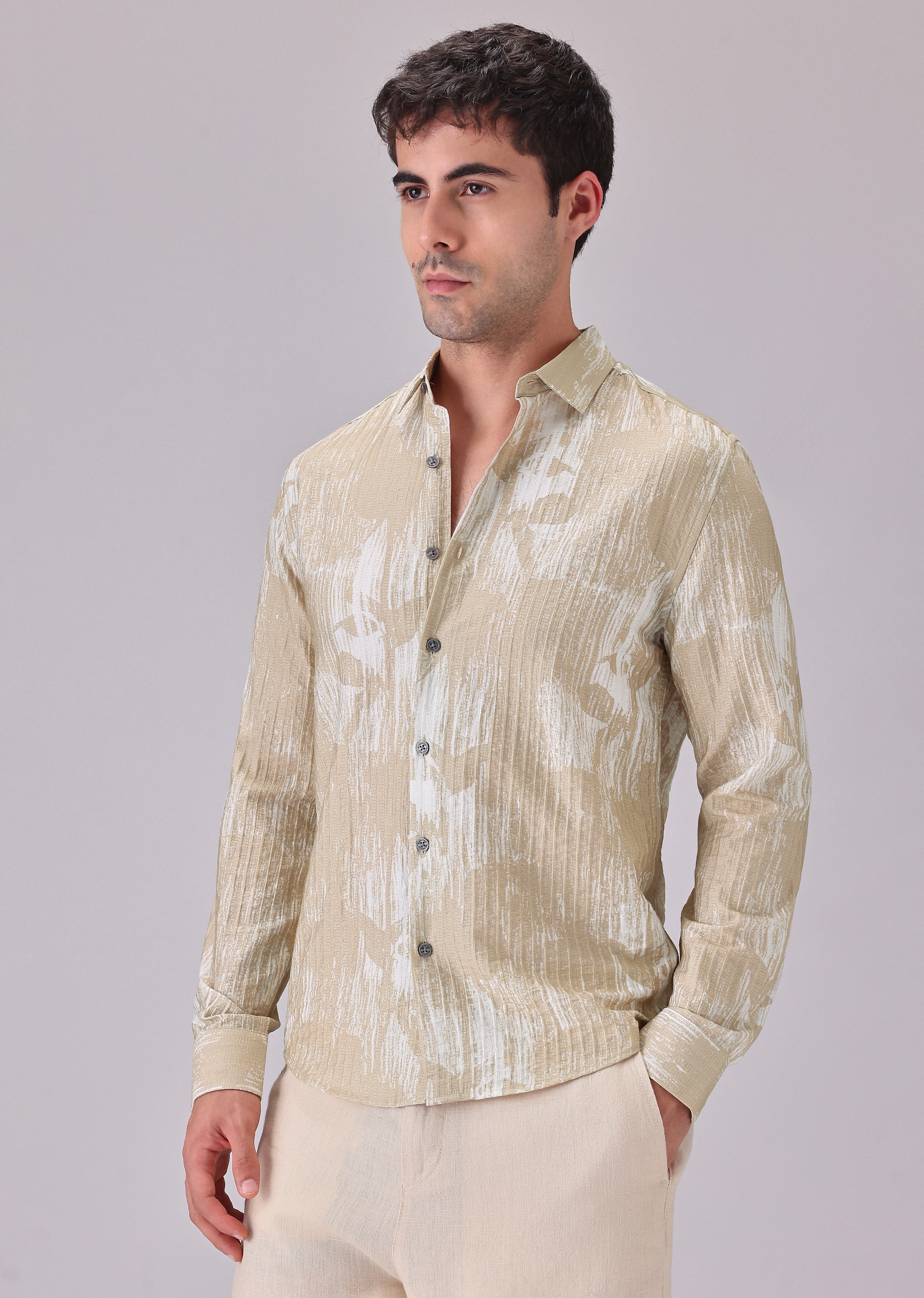 Dual Tone Beige Printed Shirt