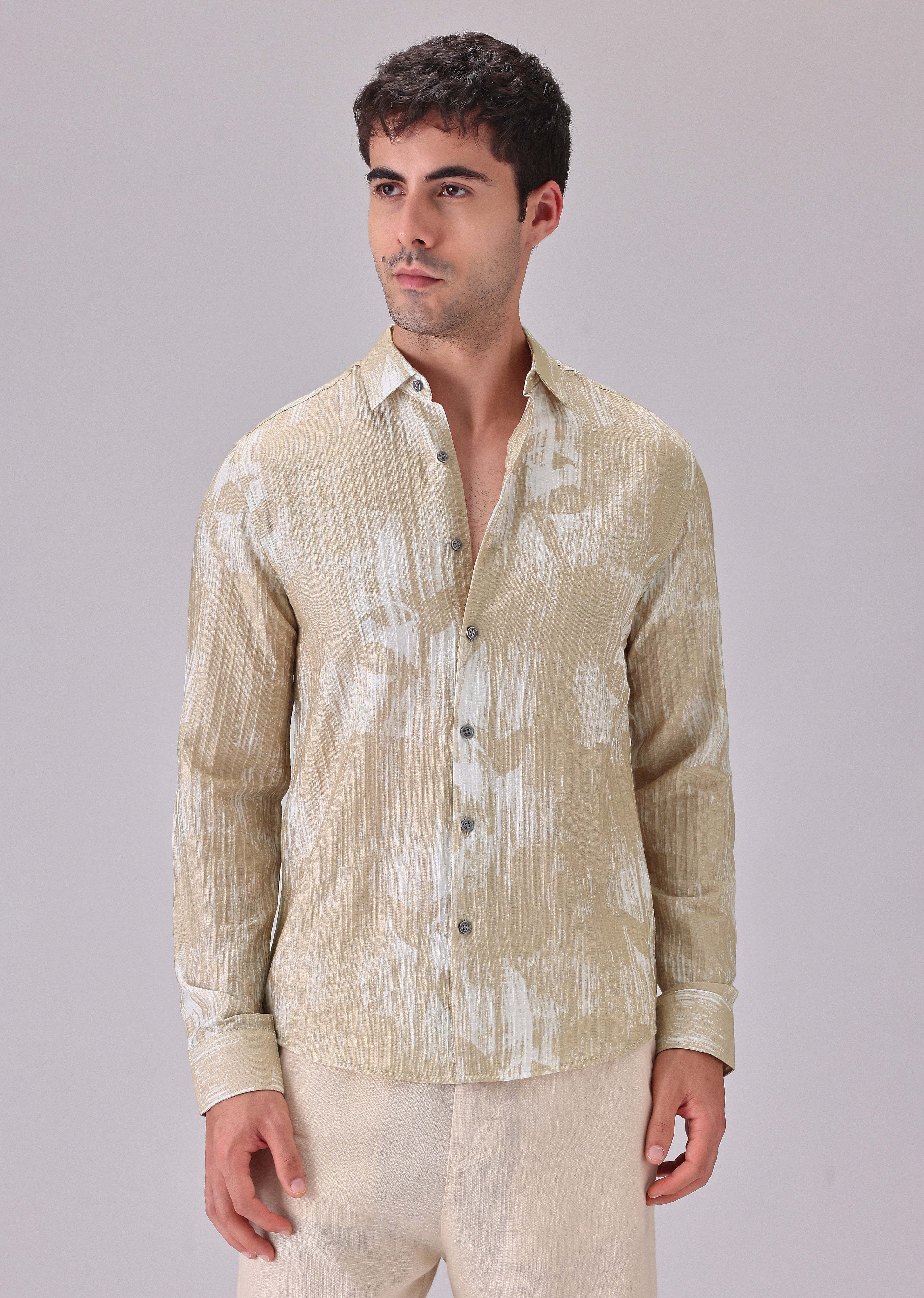 Dual Tone Beige Printed Shirt