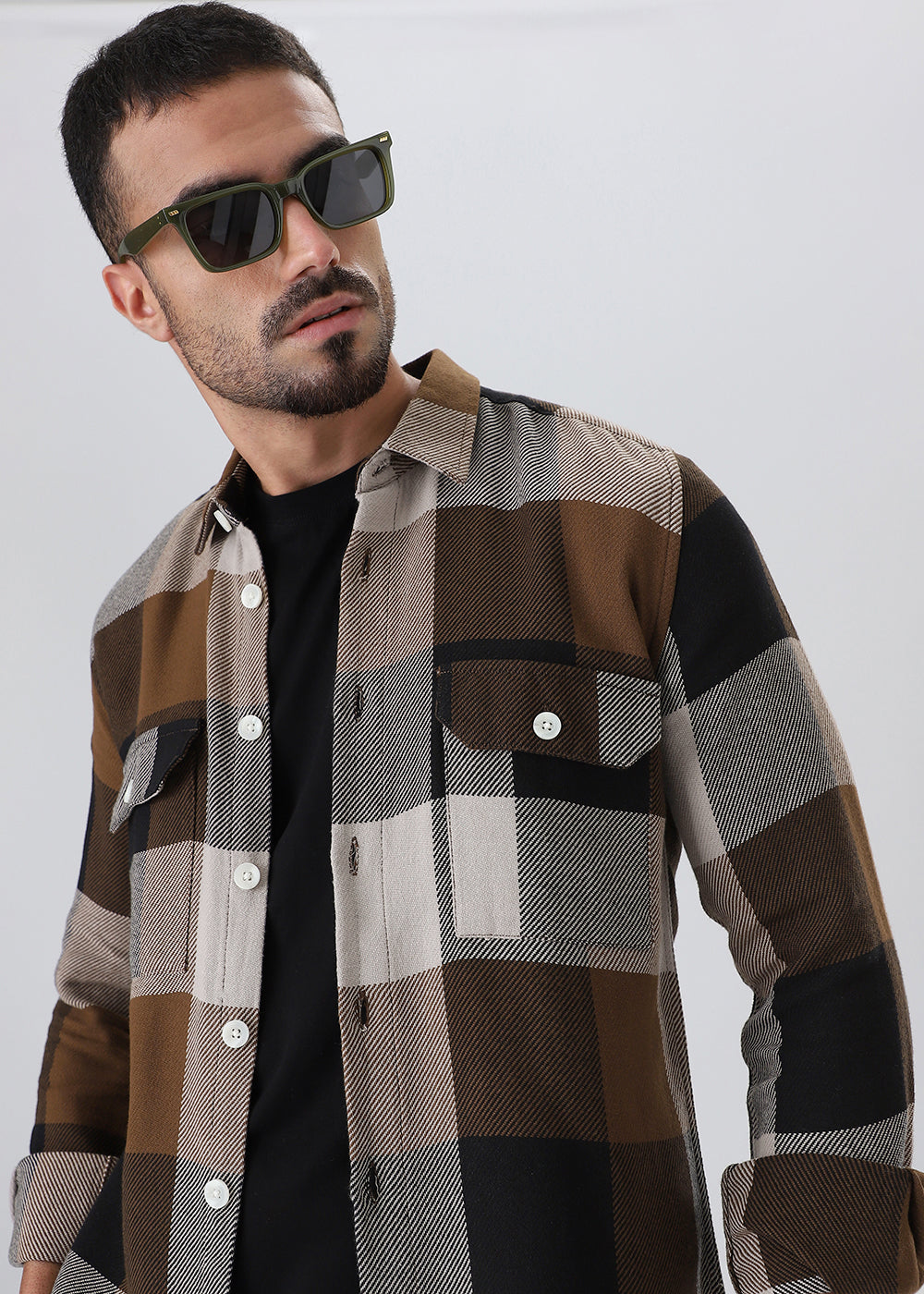 Dusky Brown Brushed Cotton Check Shirt