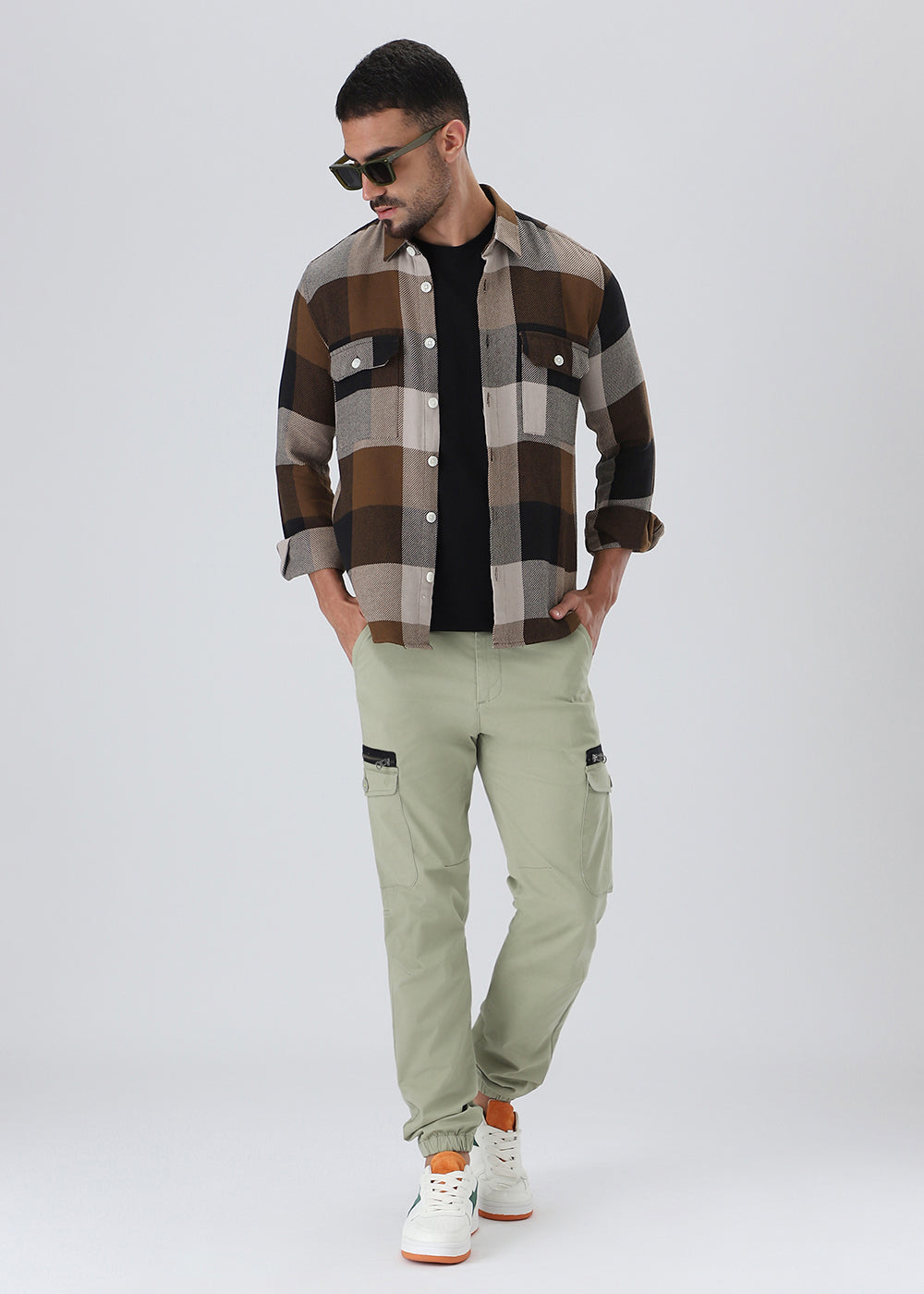 Dusky Brown Brushed Cotton Check Shirt