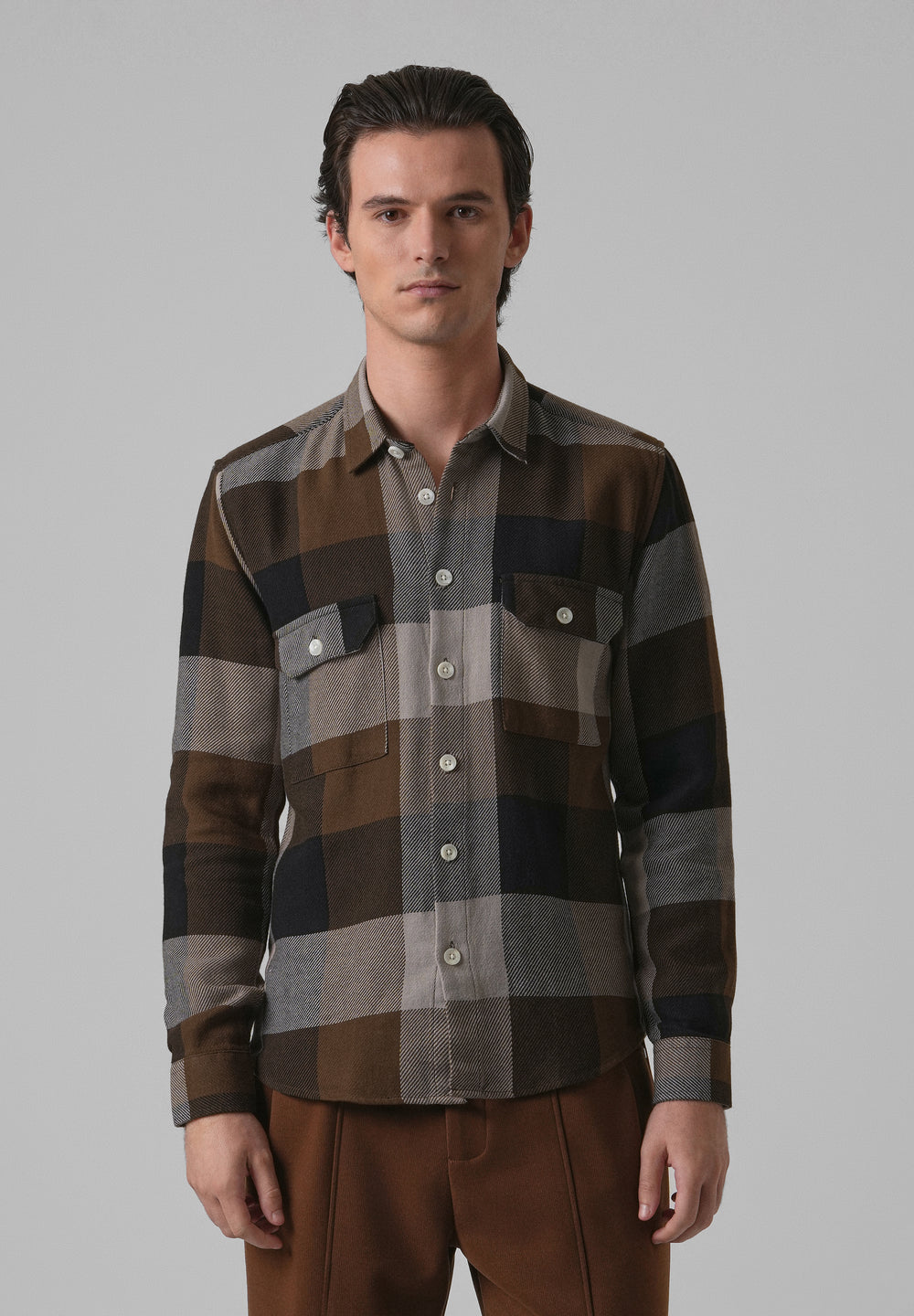 Dusky Brown Brushed Cotton Check Shirt