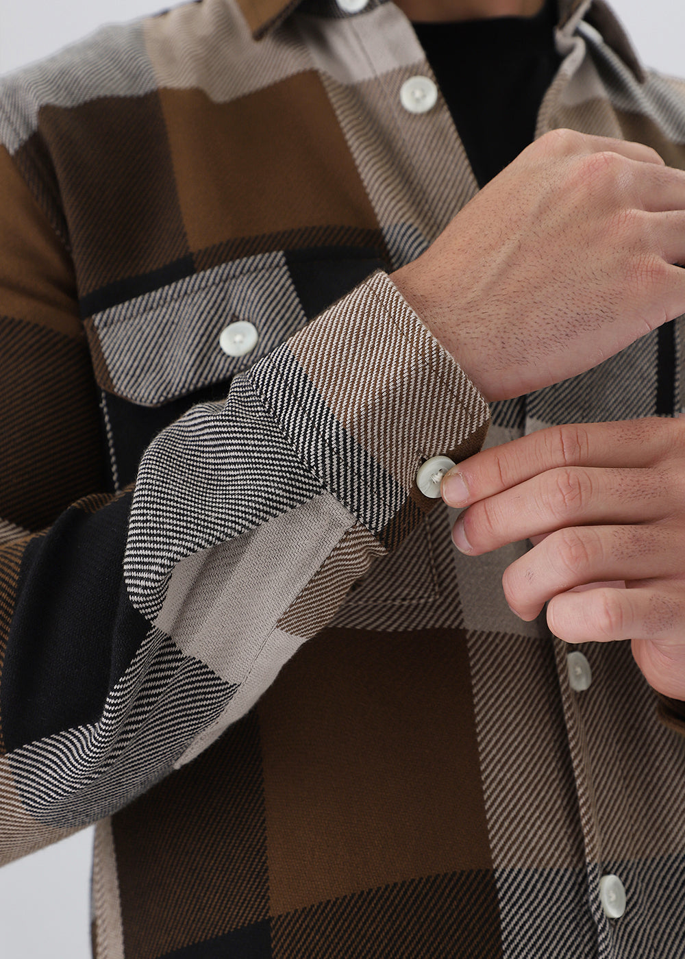 Dusky Brown Brushed Cotton Check Shirt