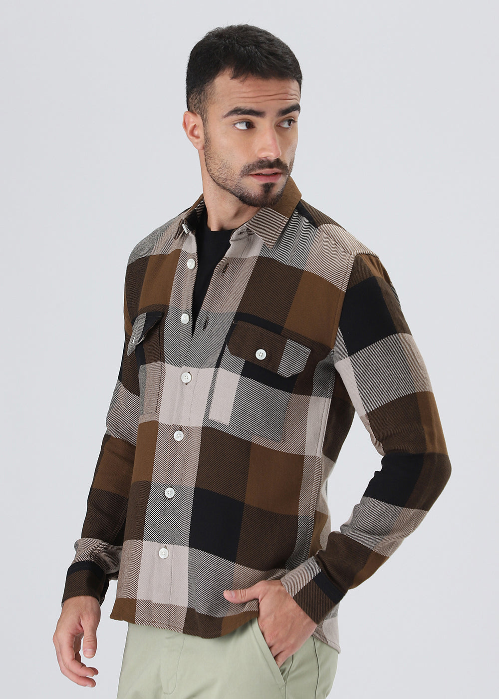 Dusky Brown Brushed Cotton Check Shirt