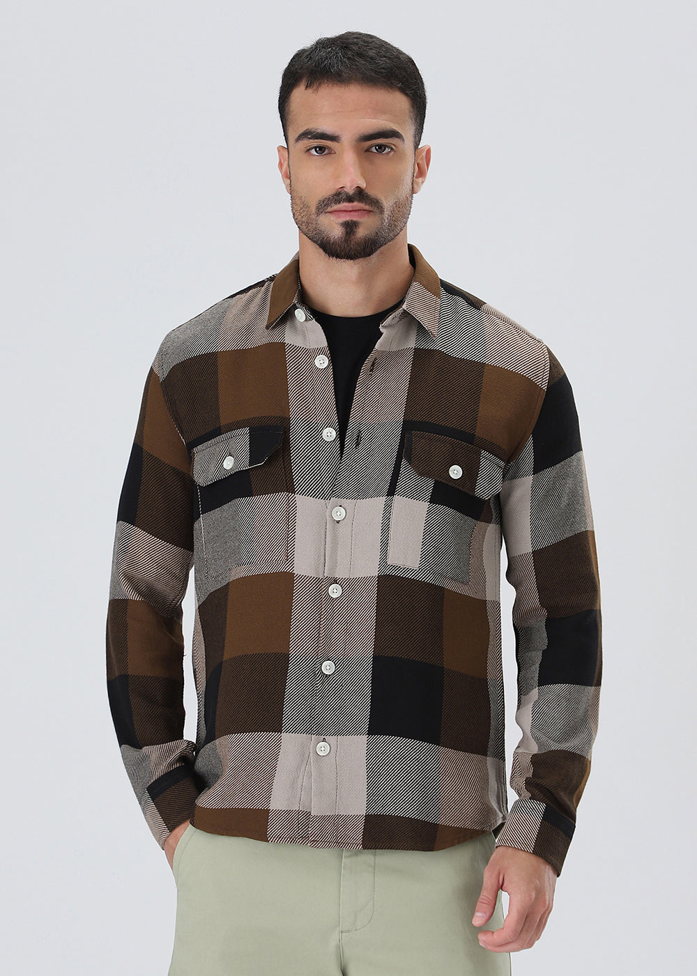 Dusky Brown Brushed Cotton Check Shirt