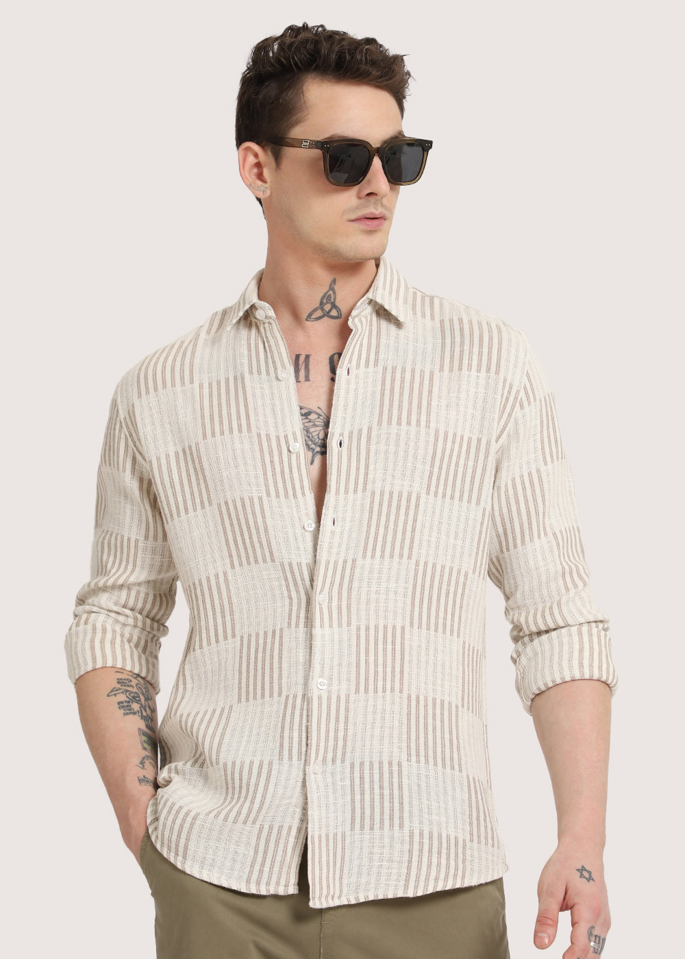 Dusty Brown Checker Textured Shirt