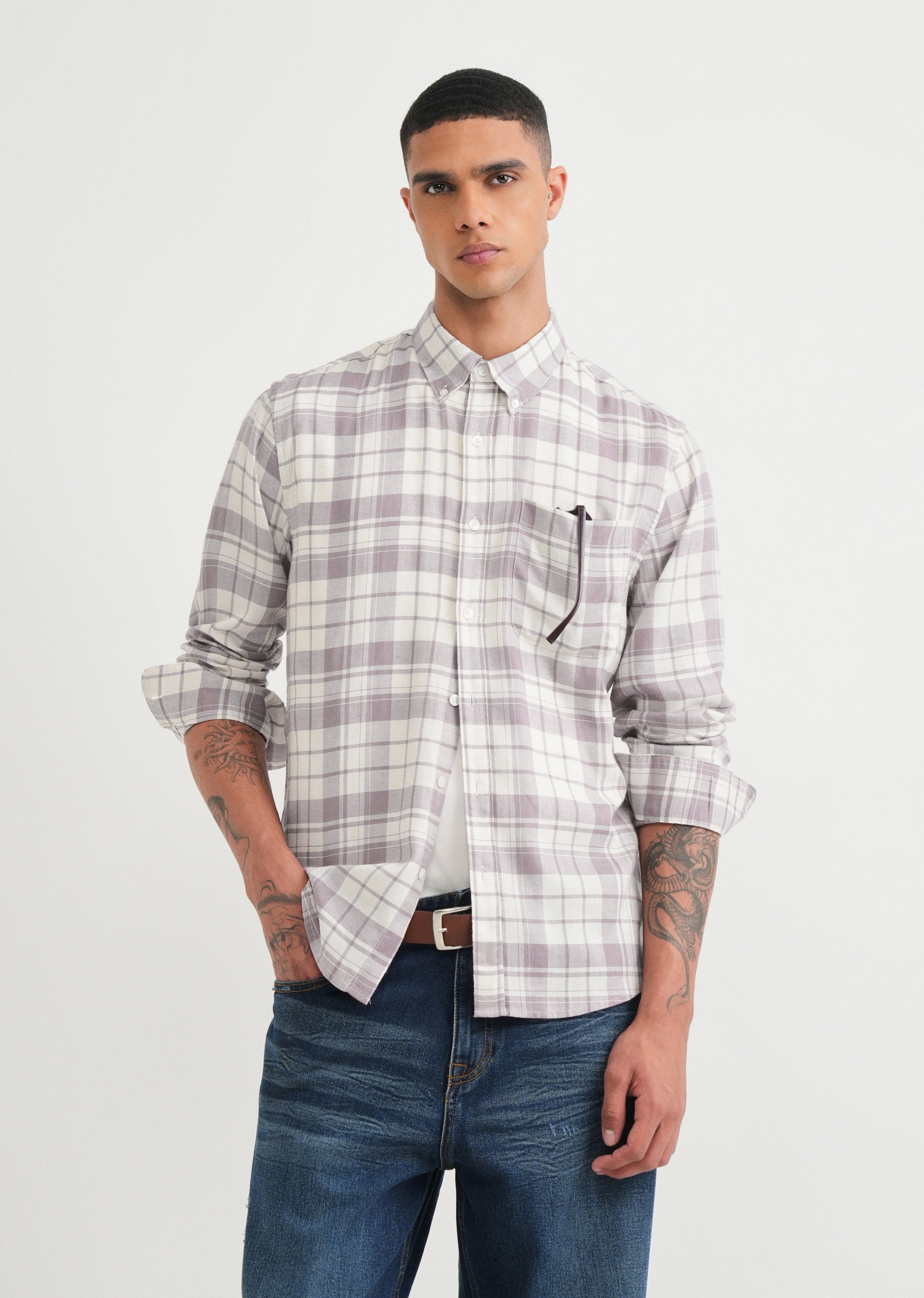 Dusty Mauve Lyocell Linen Check Shirt