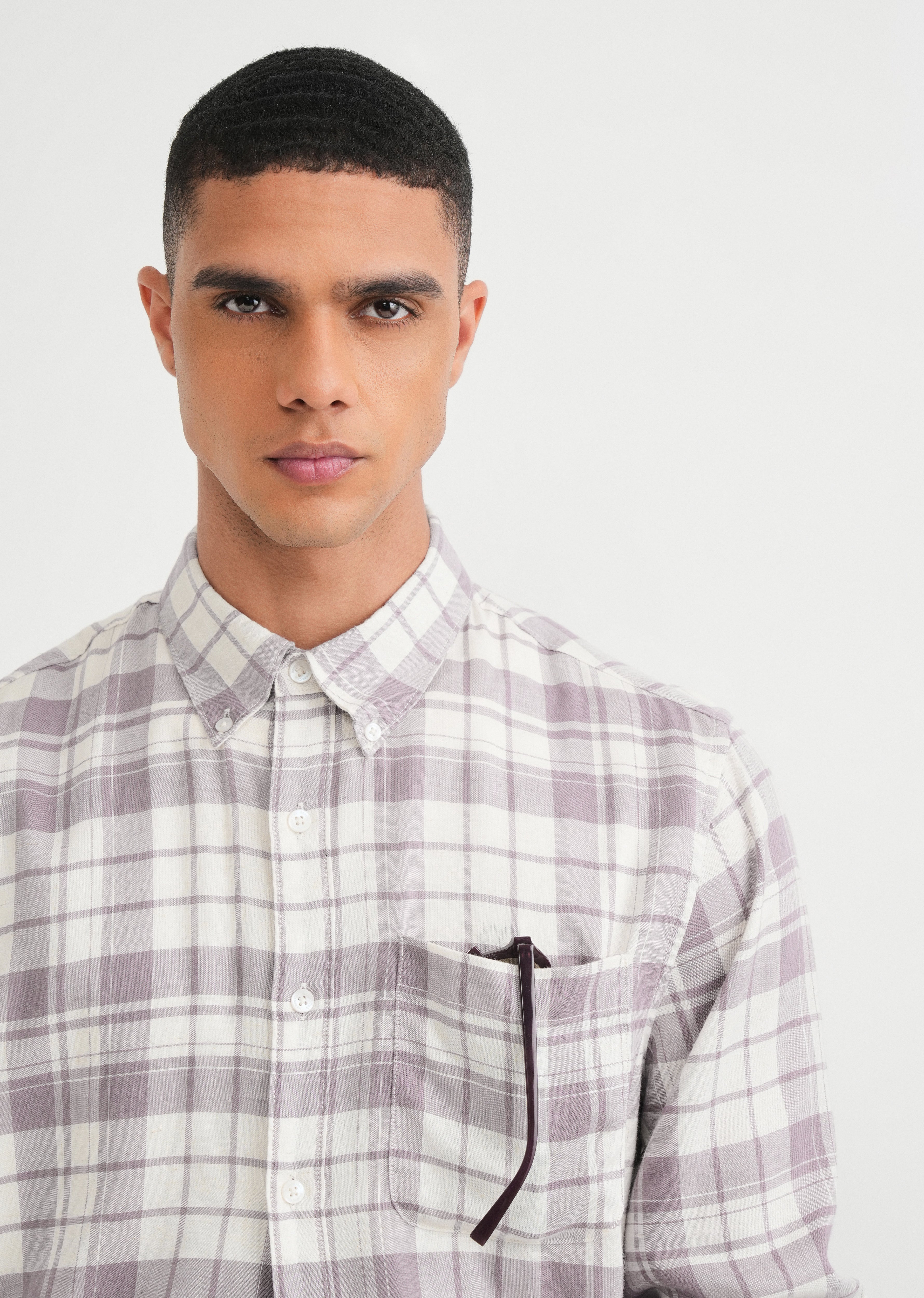Dusty Mauve Lyocell Linen Check Shirt
