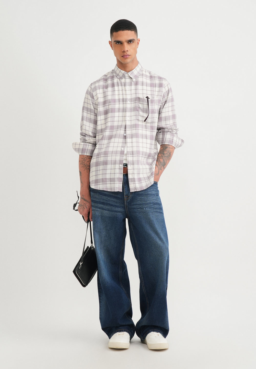 Dusty Mauve Lyocell Linen Check Shirt