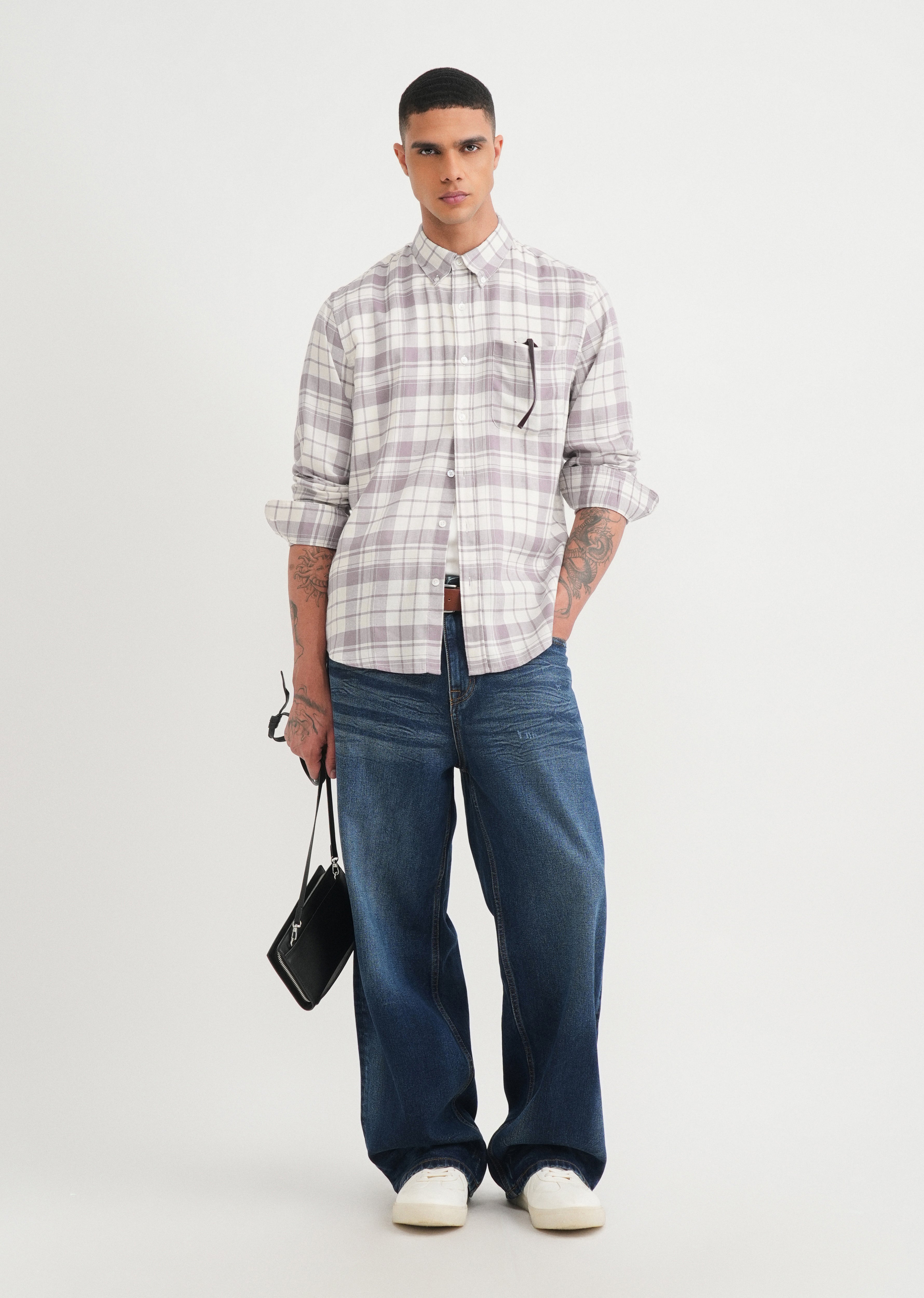 Dusty Mauve Lyocell Linen Check Shirt