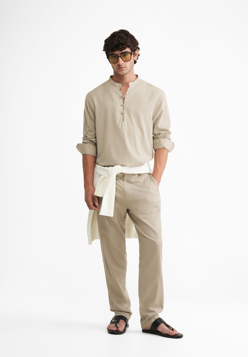 Dusty Olive Mandarin Collar Kurta Shirt