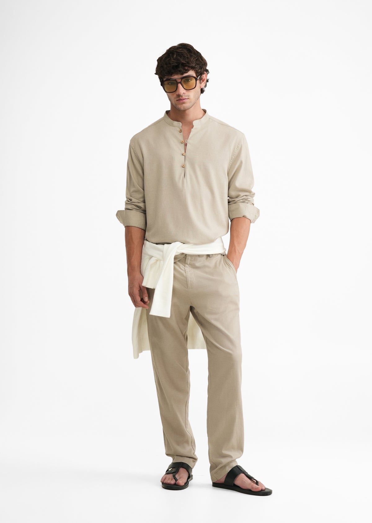 Dusty Olive Mandarin Collar Kurta Shirt