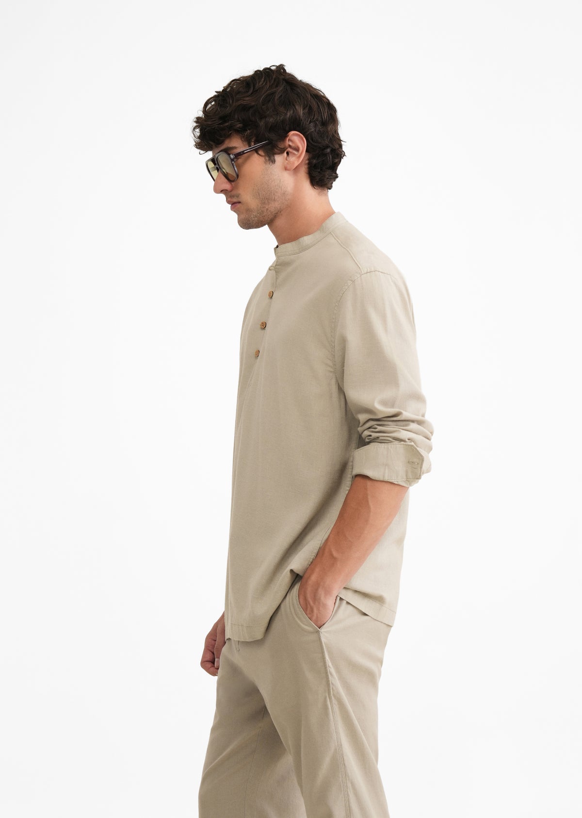 Dusty Olive Mandarin Collar Kurta Shirt