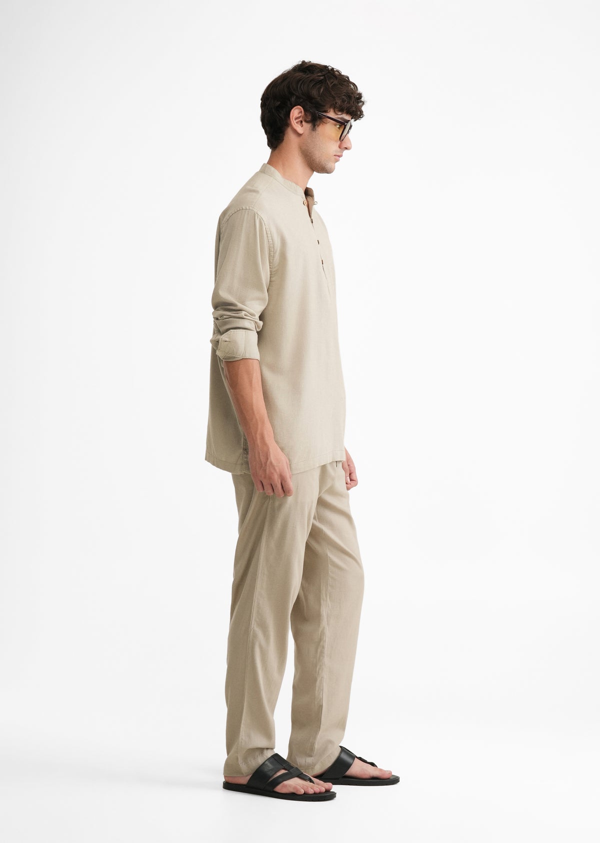 Dusty Olive Mandarin Collar Kurta Shirt