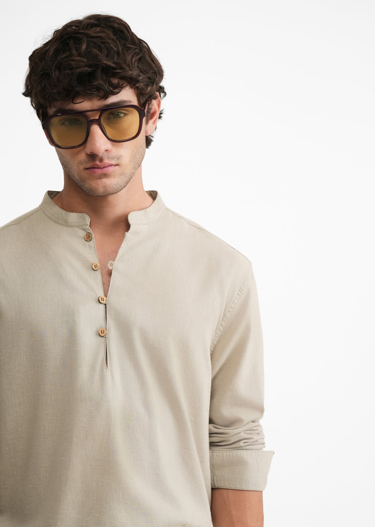 Dusty Olive Mandarin Collar Kurta Shirt