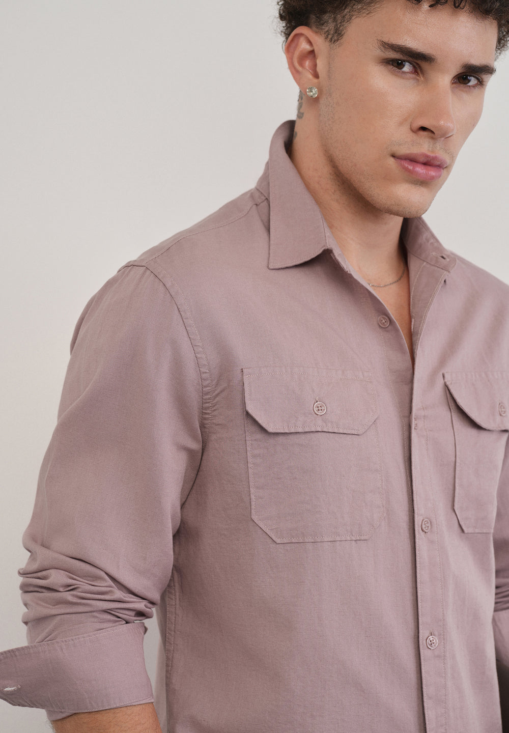 Dusty Rose Cotton Linen Flap Pocket Shirt