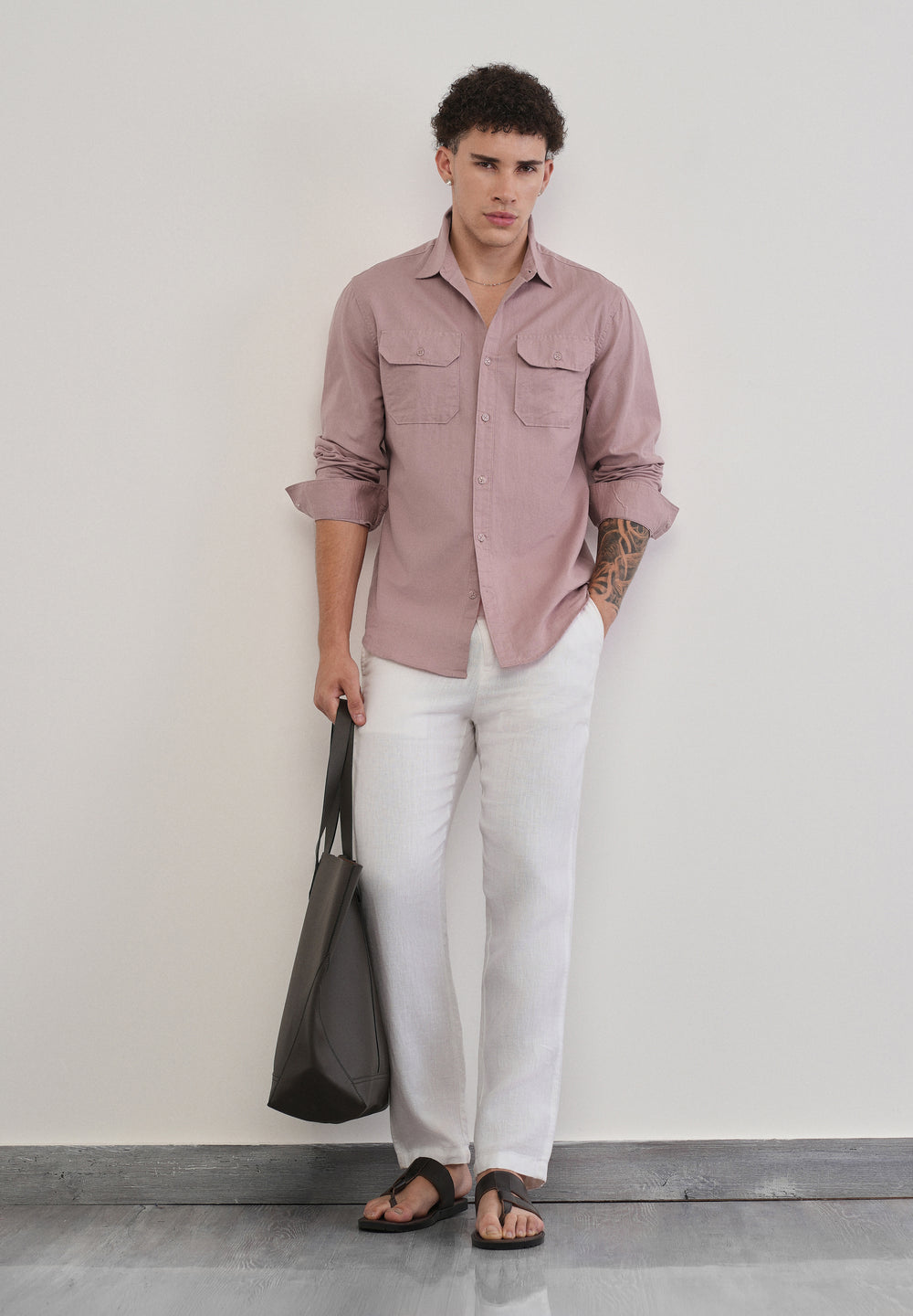 Dusty Rose Cotton Linen Flap Pocket Shirt