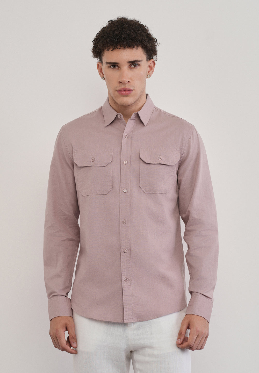 Dusty Rose Cotton Linen Flap Pocket Shirt