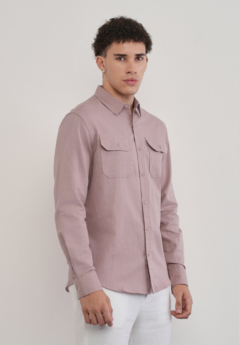 Dusty Rose Cotton Linen Flap Pocket Shirt