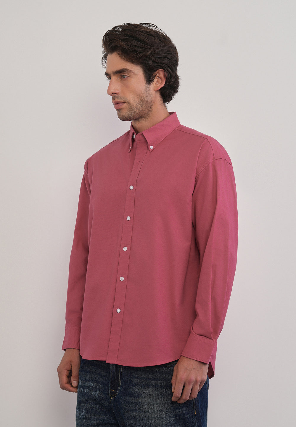 Dusty Rose Cotton Stretch Relaxed Shirt