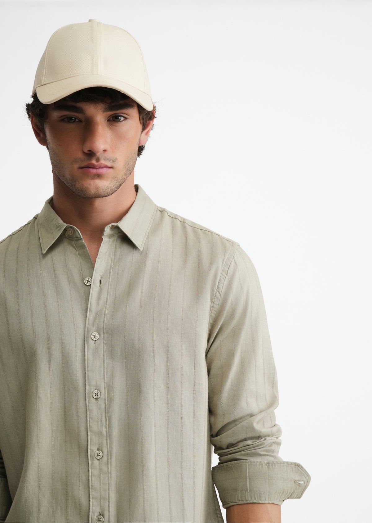 Dusty Sage Lyocell Cotton Self-Stripe Shirt