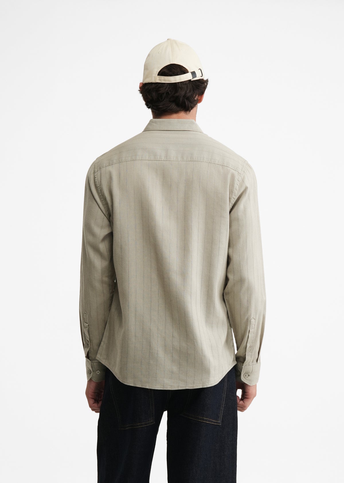 Dusty Sage Lyocell Cotton Self-Stripe Shirt