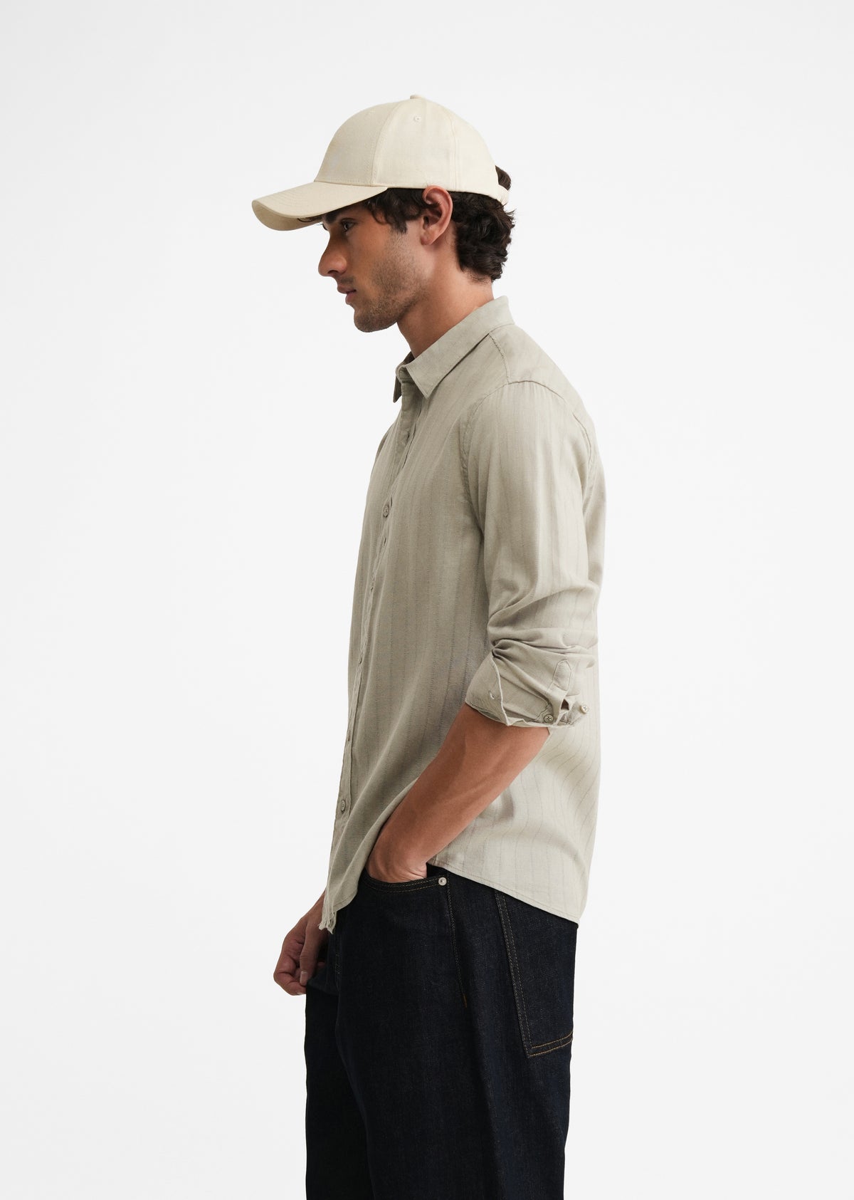 Dusty Sage Lyocell Cotton Self-Stripe Shirt