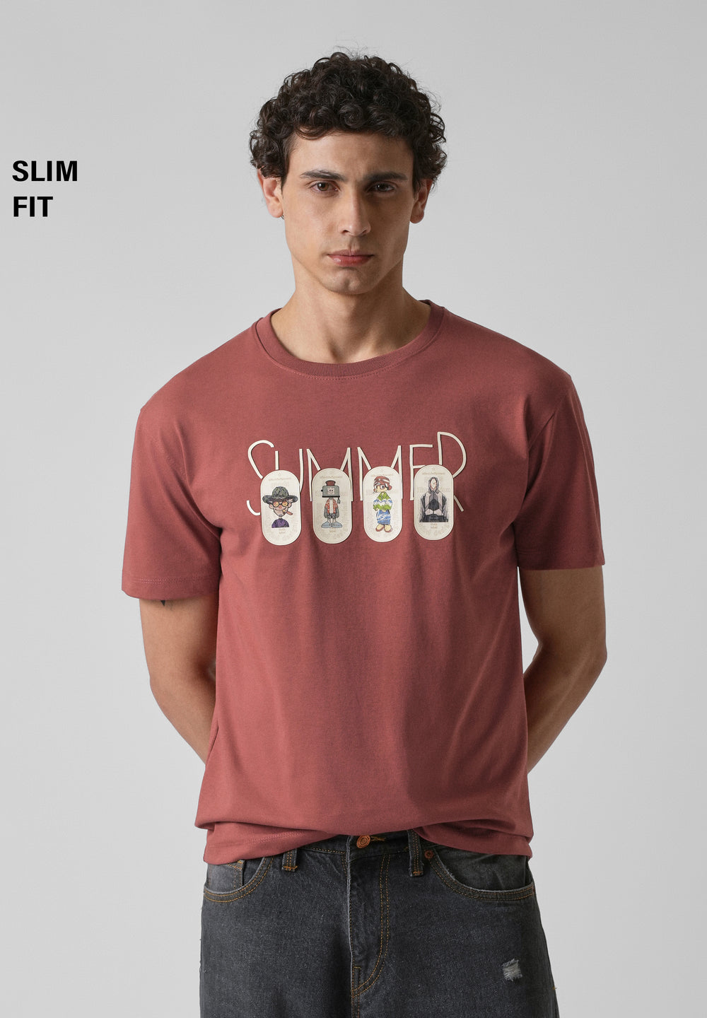 Dusty Rose Printed Slim Fit T-shirt