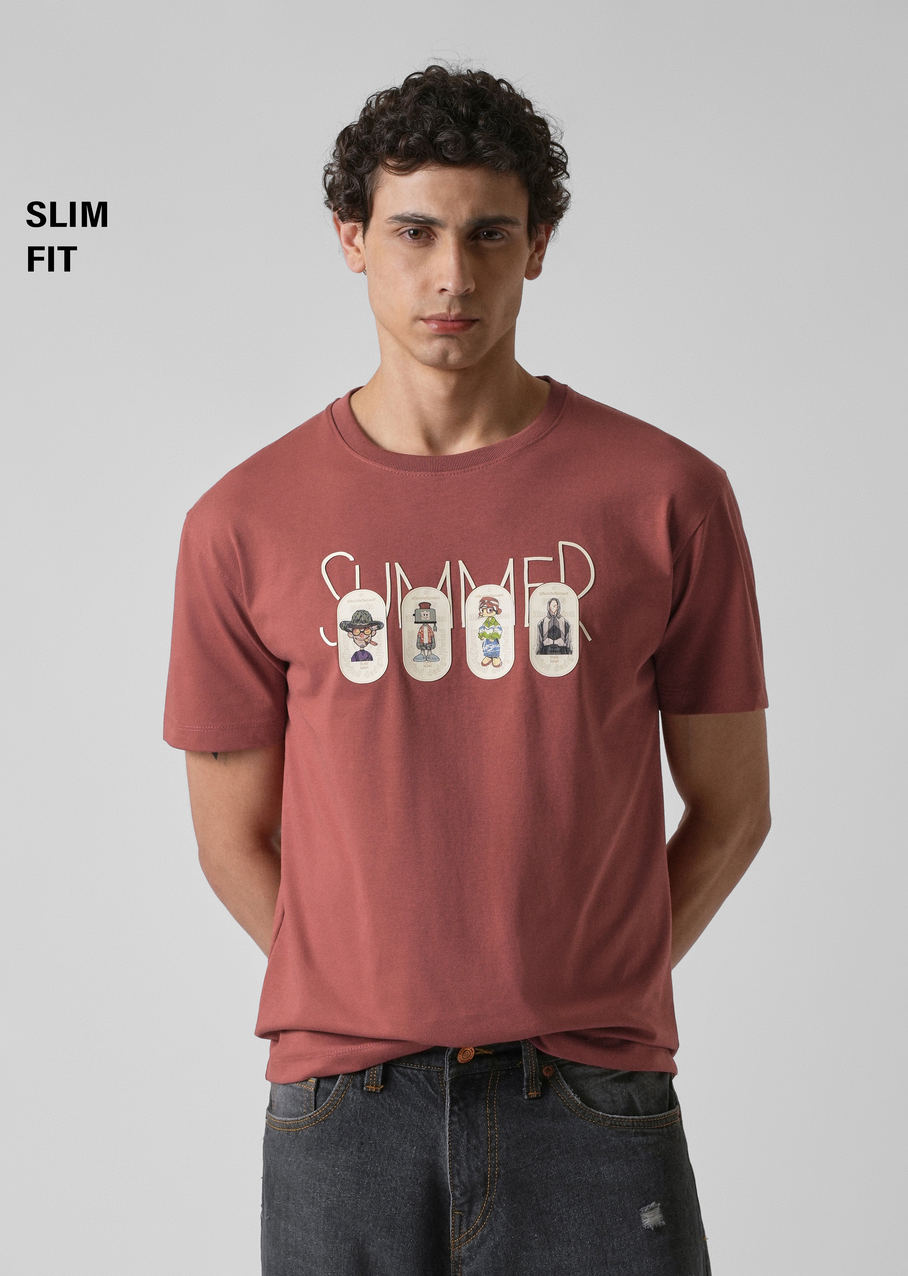 Dusty Rose Printed Slim Fit T-shirt