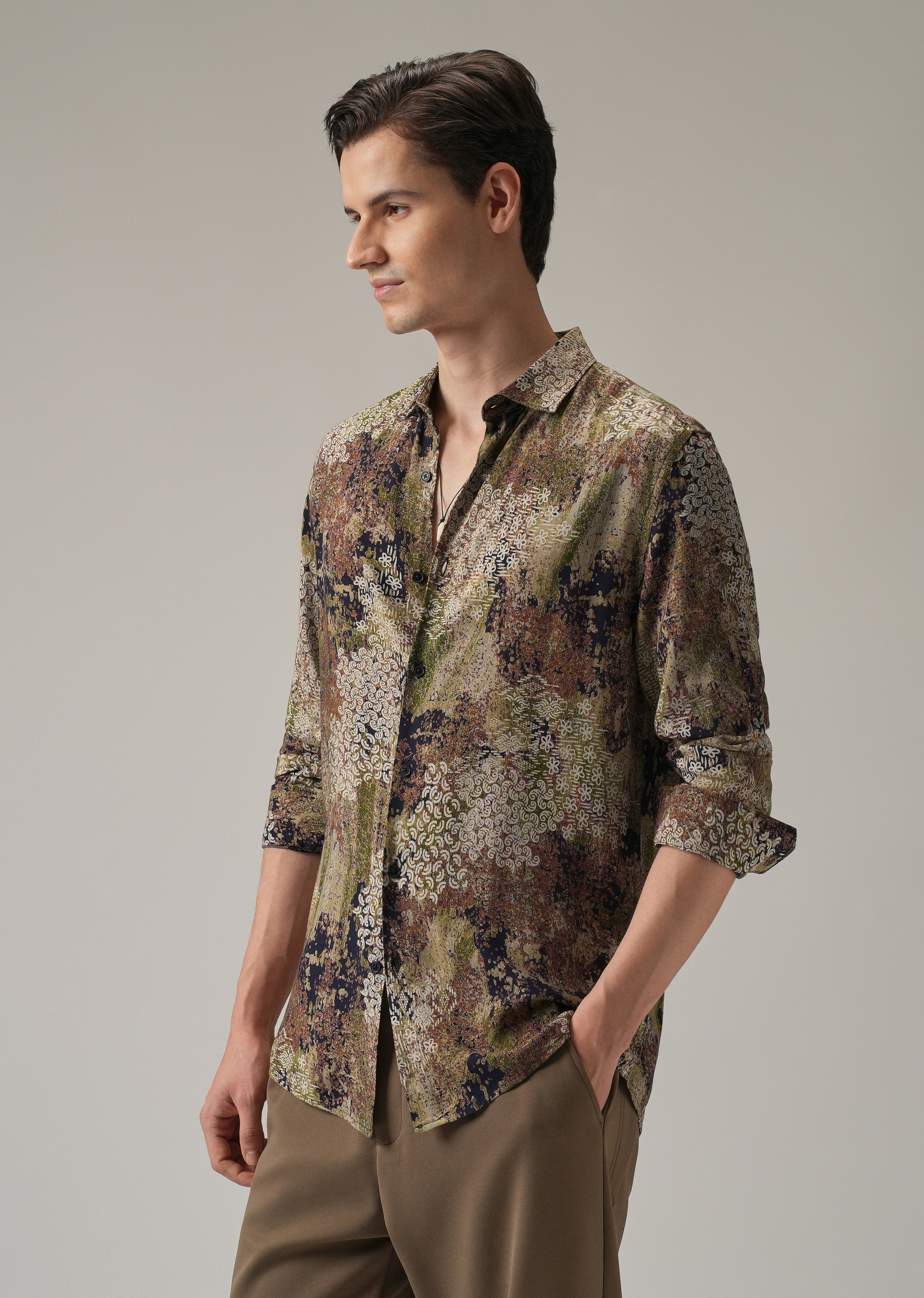 Earthen Camo Print Feather Shirt