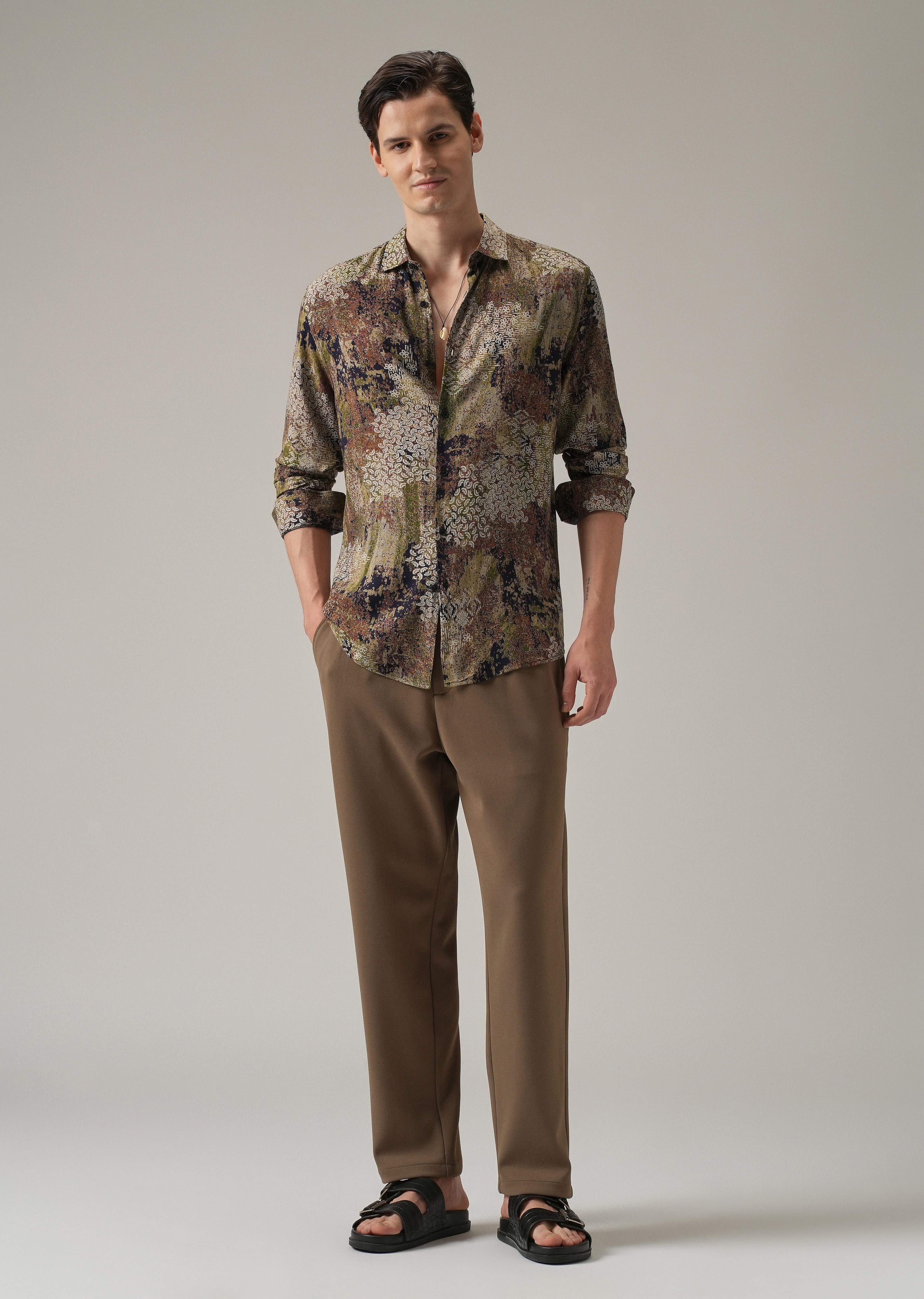 Earthen Camo Print Feather Shirt