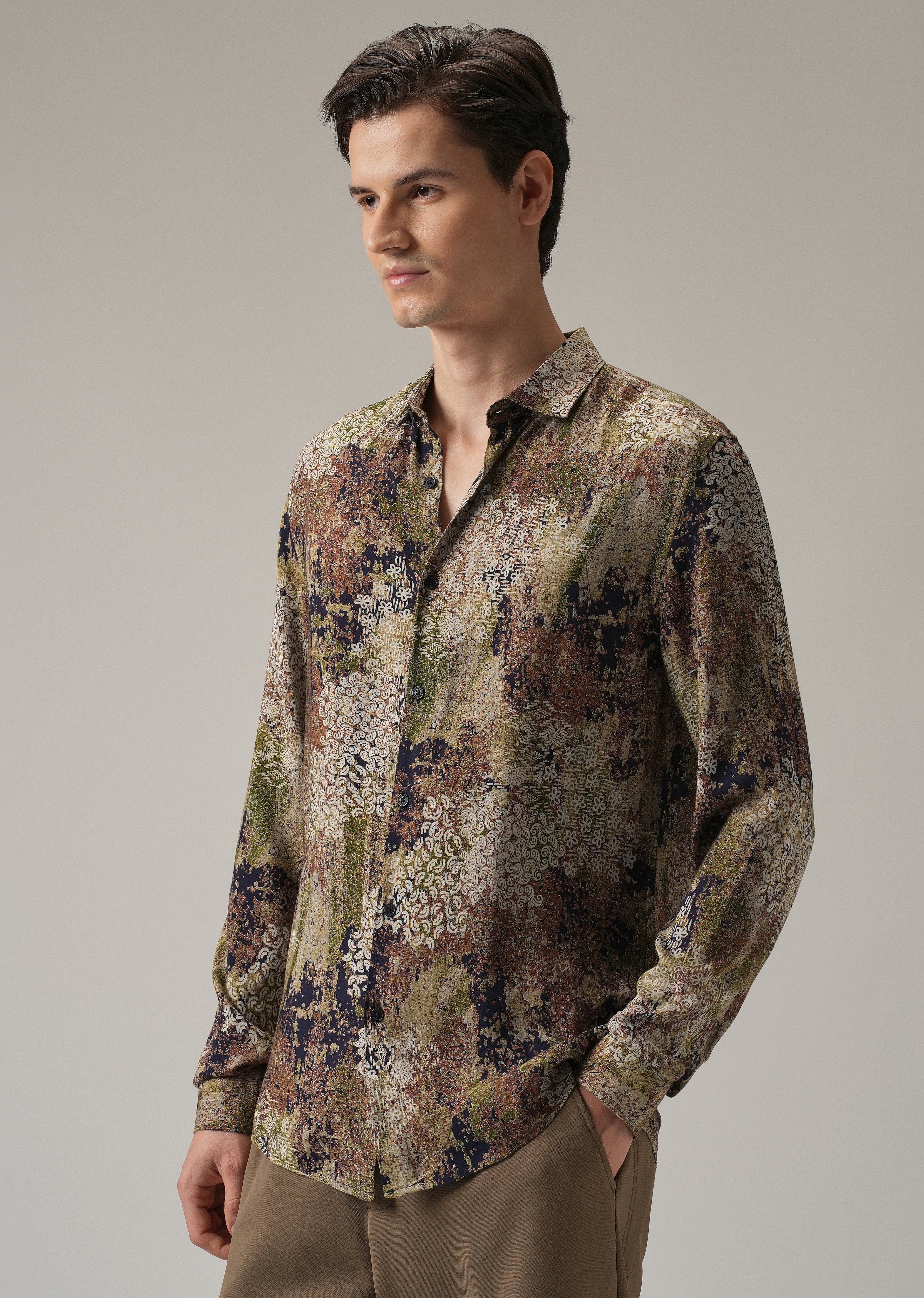 Earthen Camo Print Feather Shirt