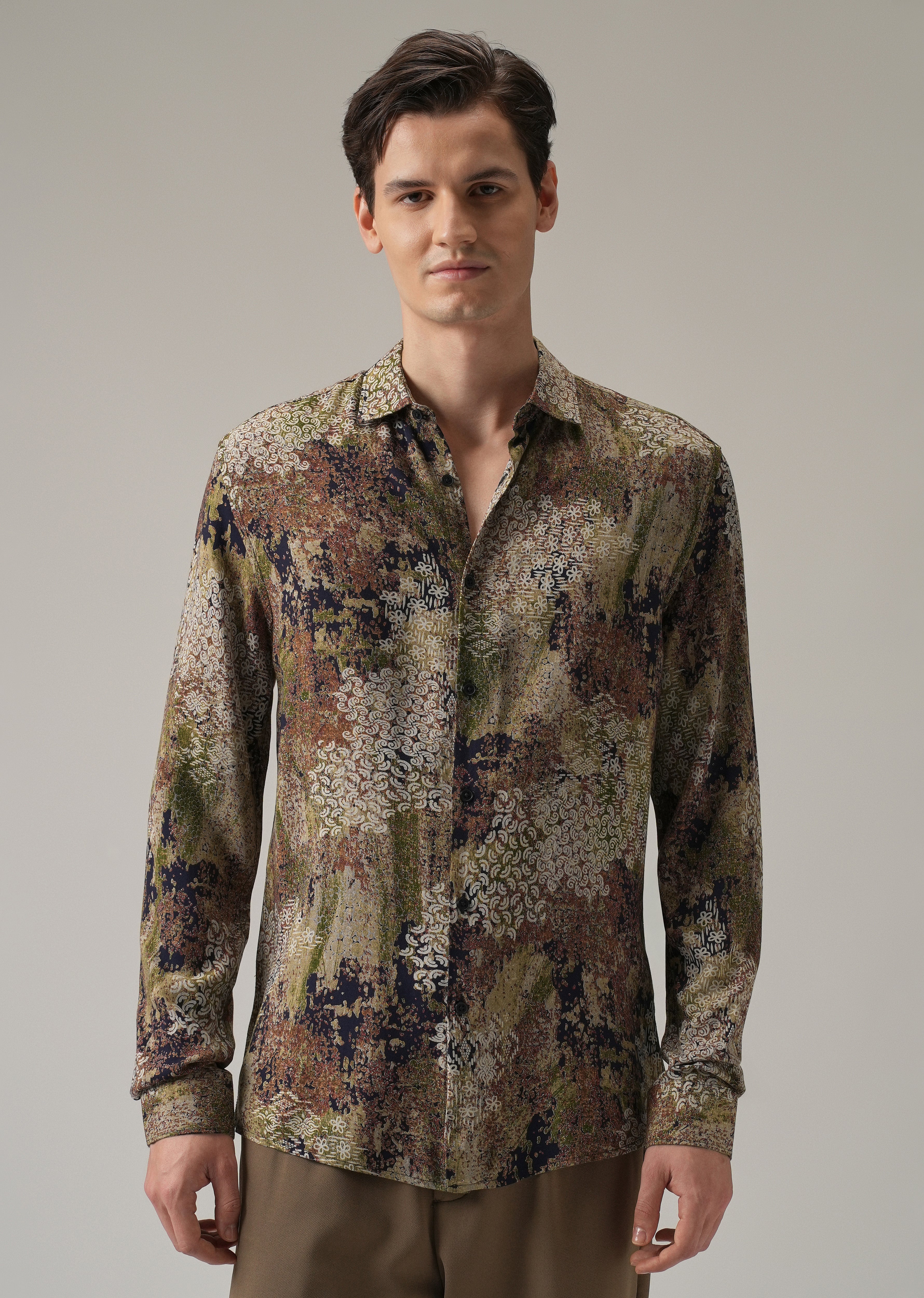 Earthen Camo Print Feather Shirt