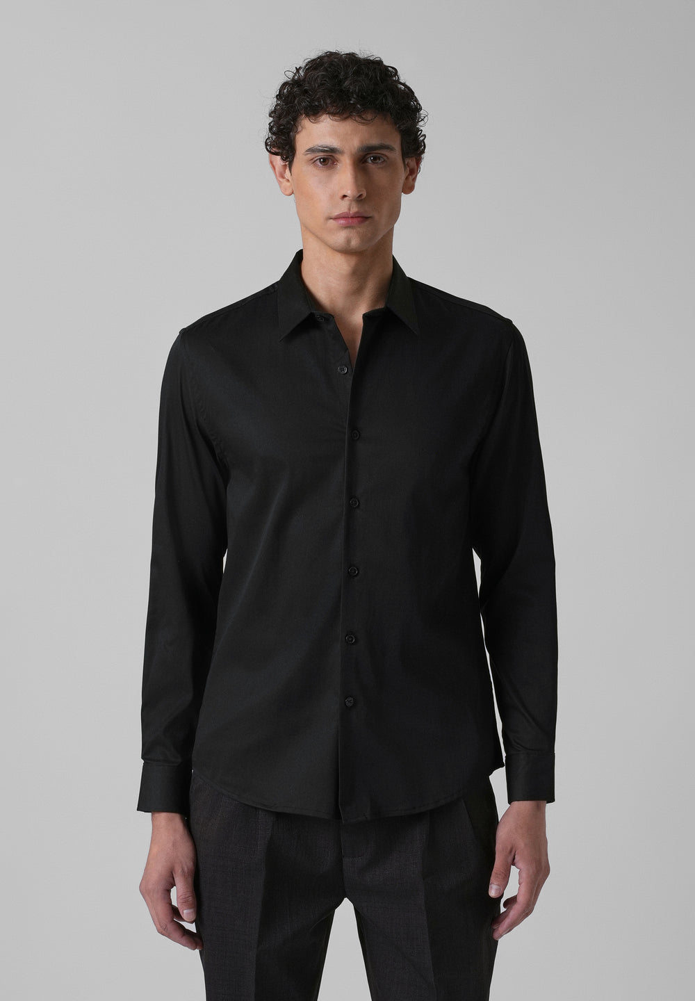 Ebony Black Plain Satin Shirt