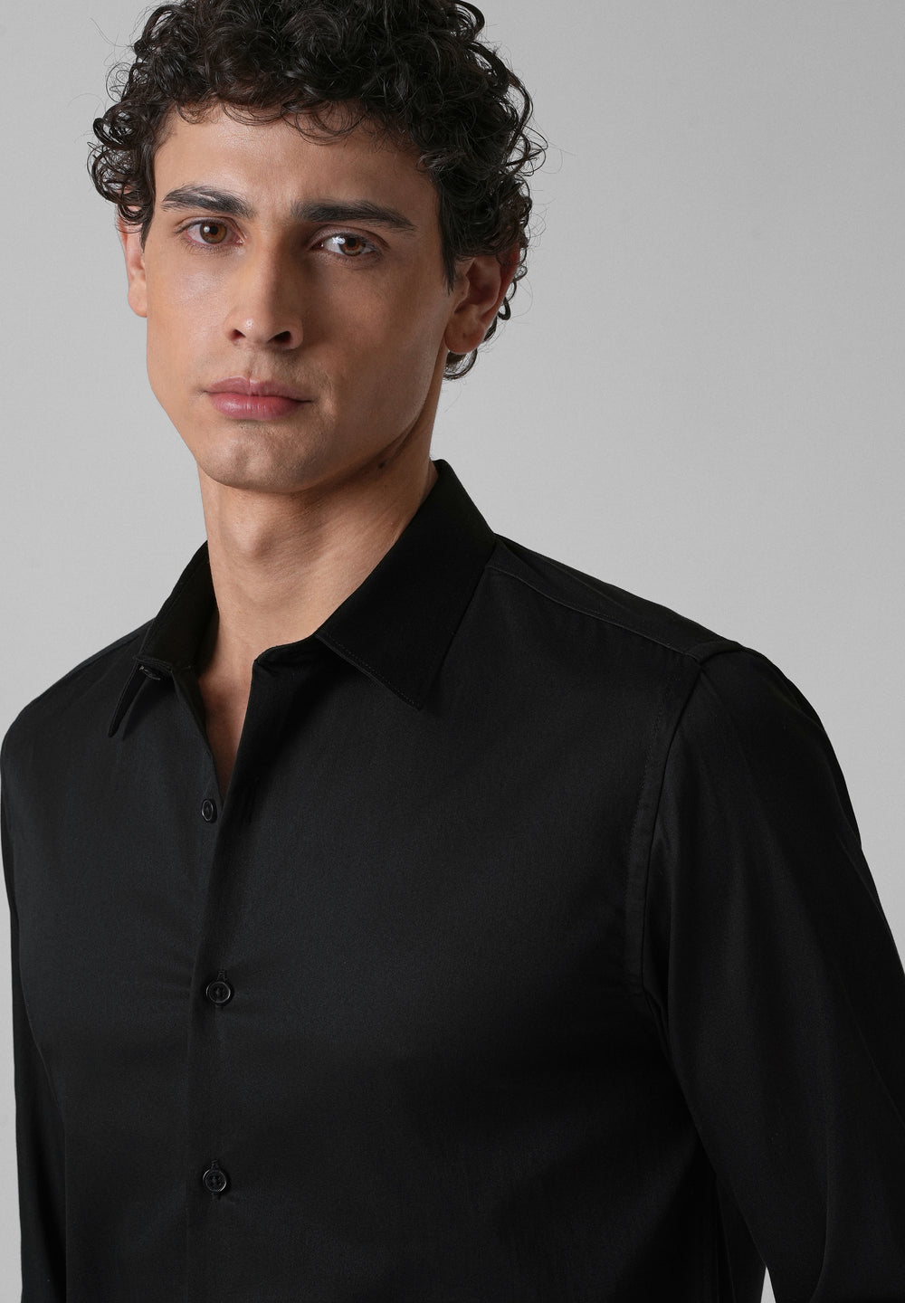 Ebony Black Plain Satin Shirt