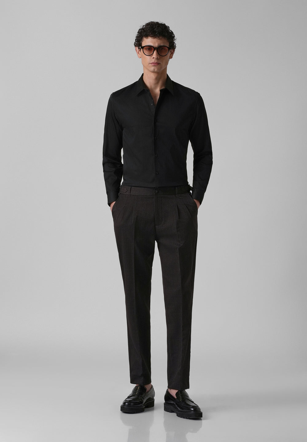 Ebony Black Plain Satin Shirt