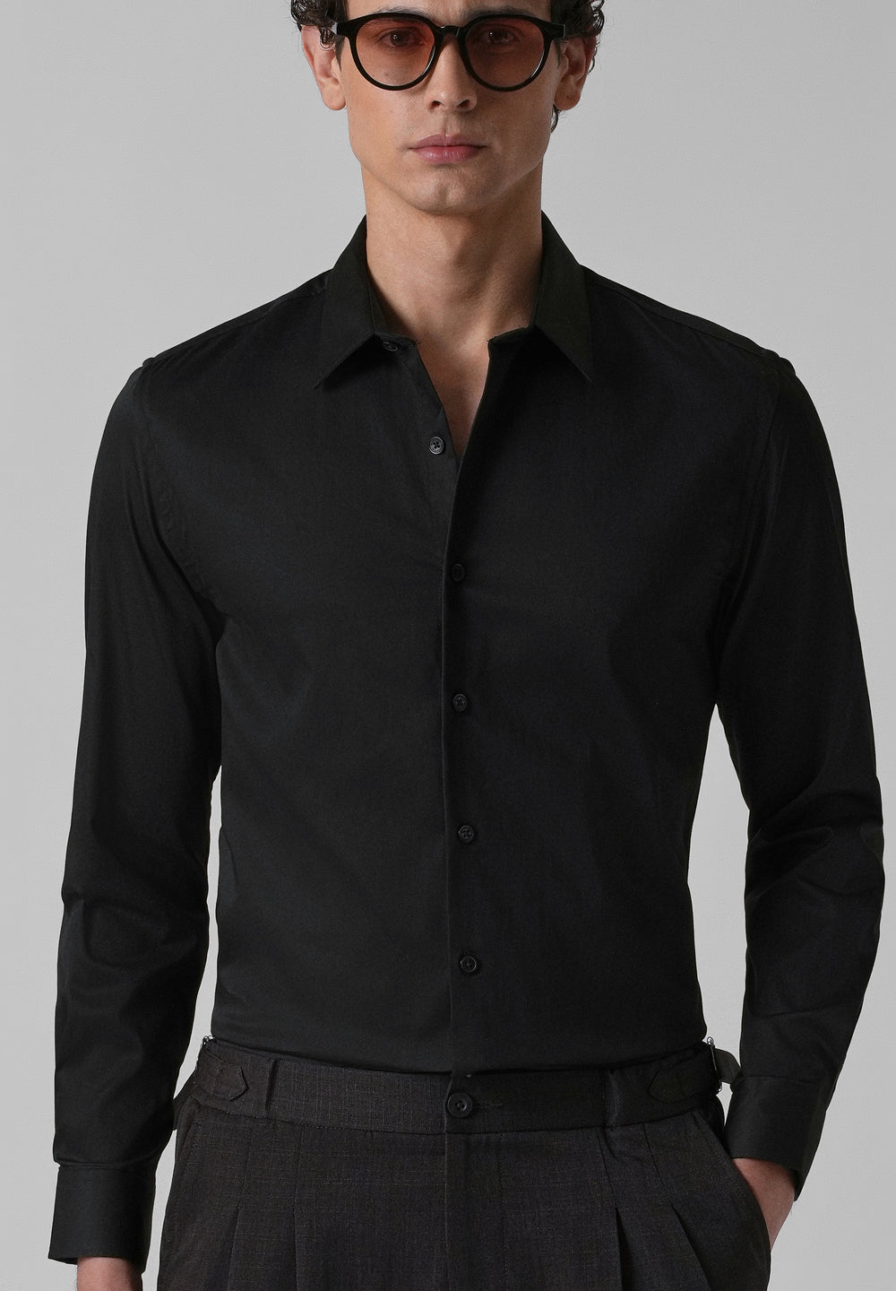 Ebony Black Plain Satin Shirt