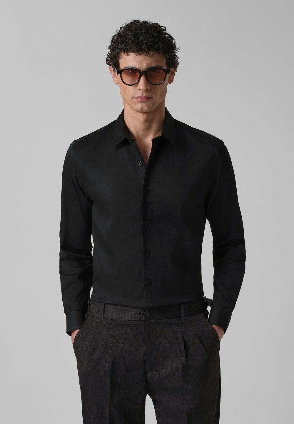 Ebony Black Plain Satin Shirt