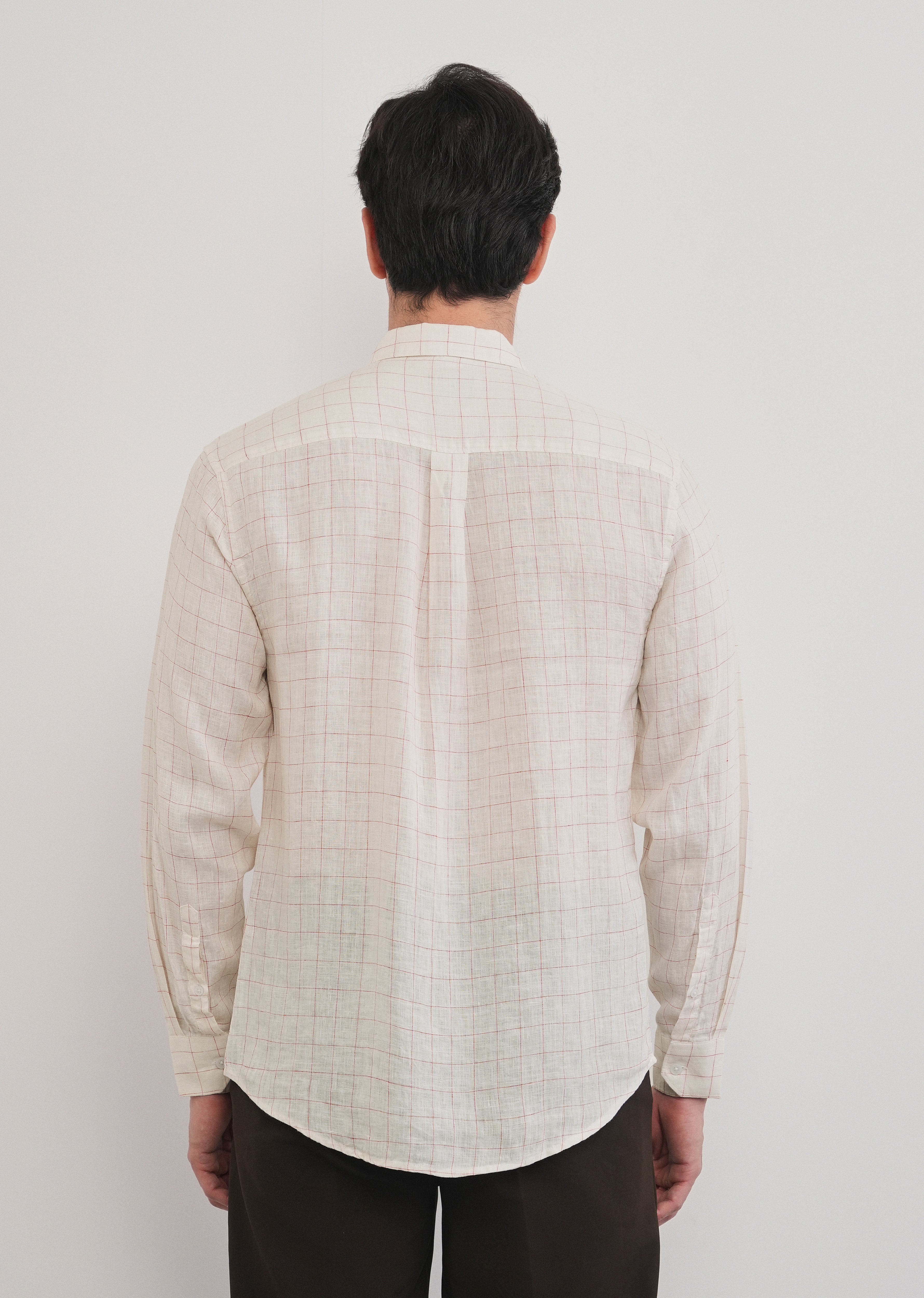 Ecru 100% Pure Linen Check Shirt