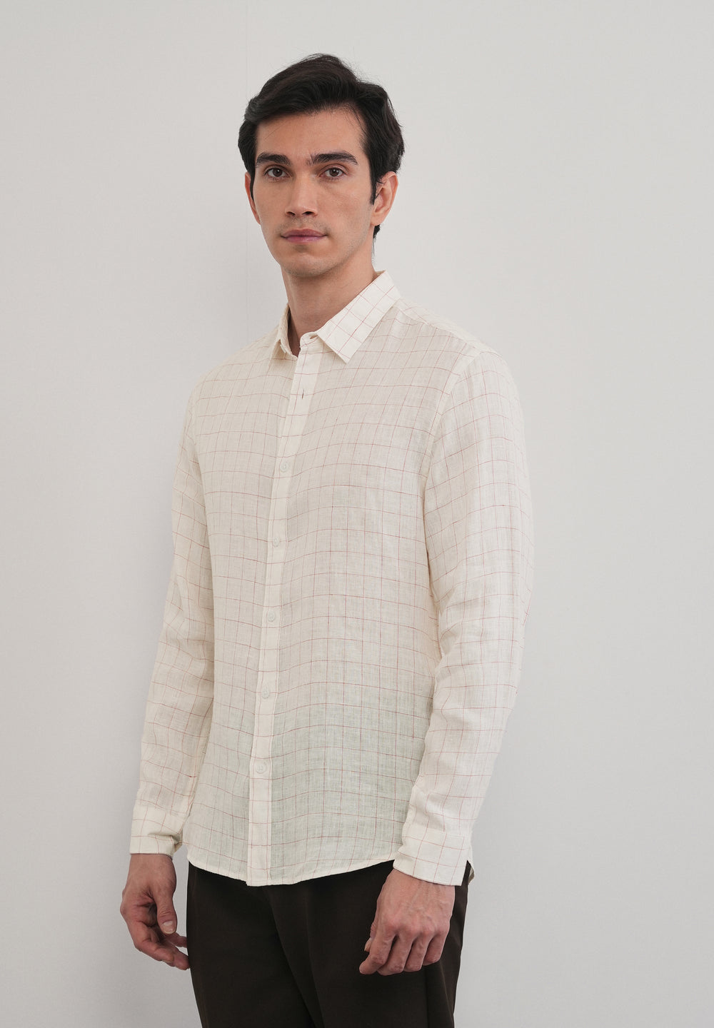 Ecru 100% Pure Linen Check Shirt