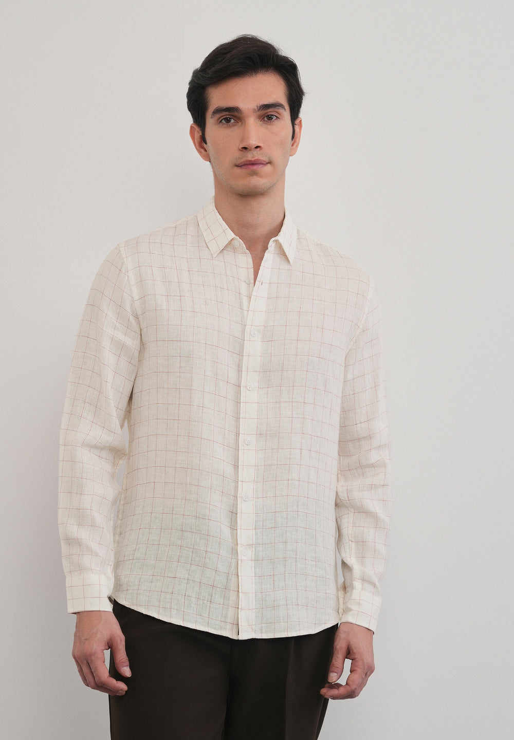 Ecru 100% Pure Linen Check Shirt