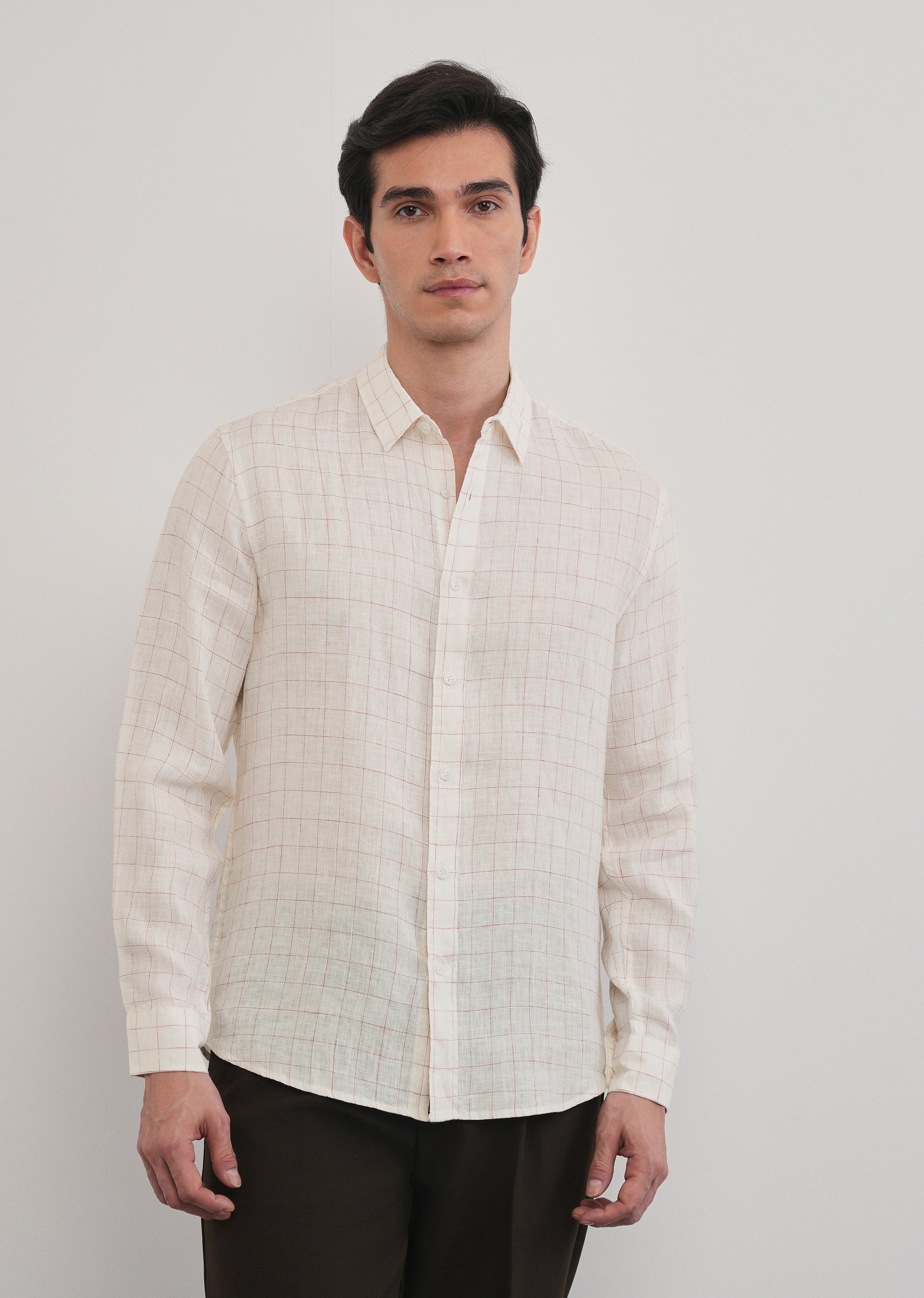 Ecru 100% Pure Linen Check Shirt