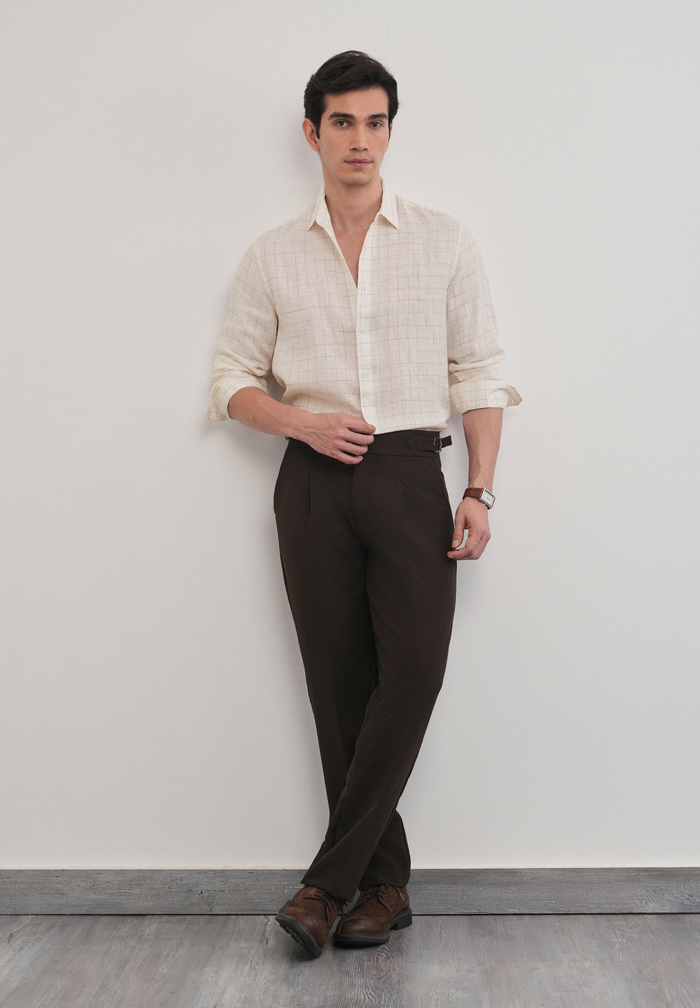 Ecru 100% Pure Linen Check Shirt