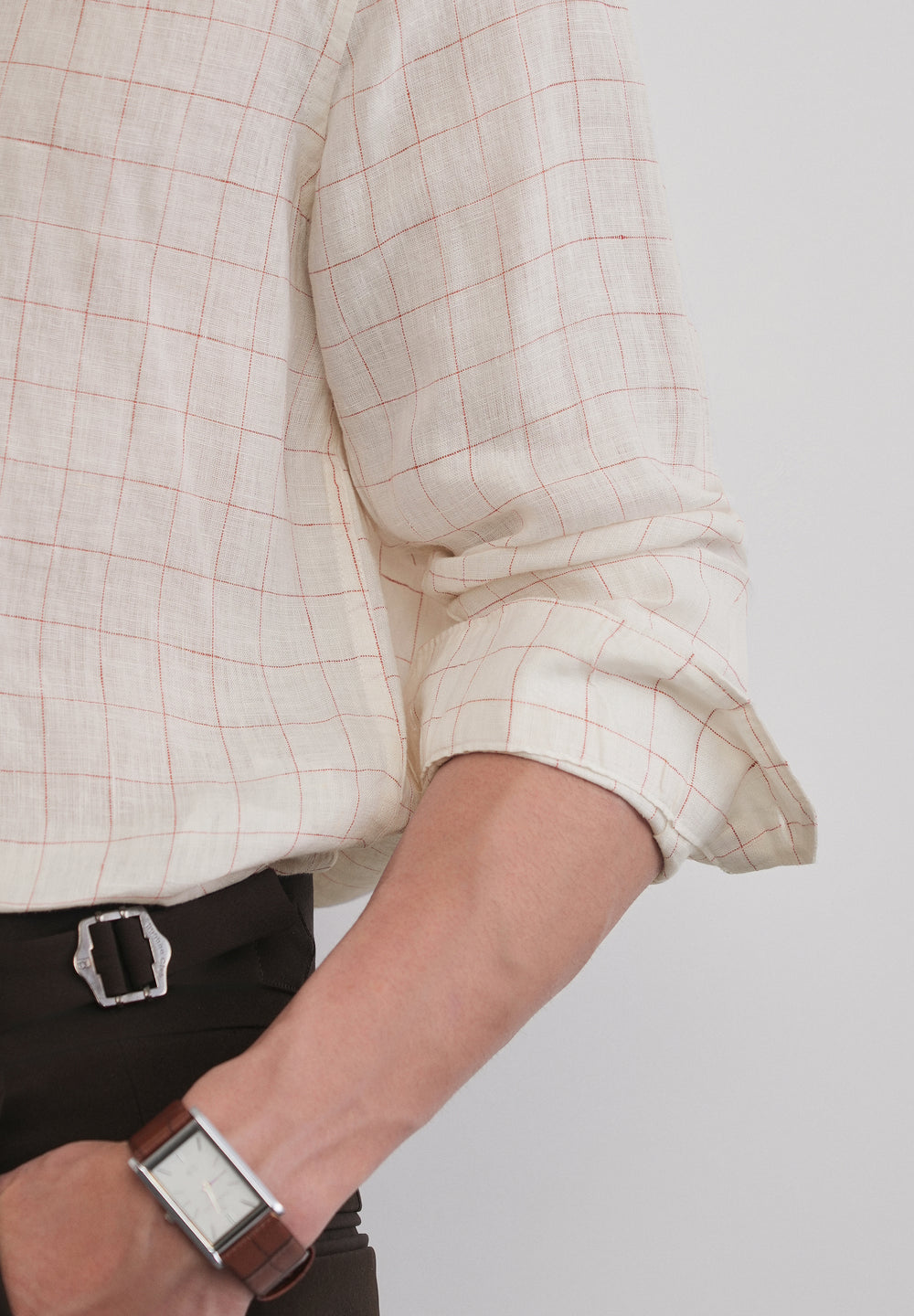 Ecru 100% Pure Linen Check Shirt