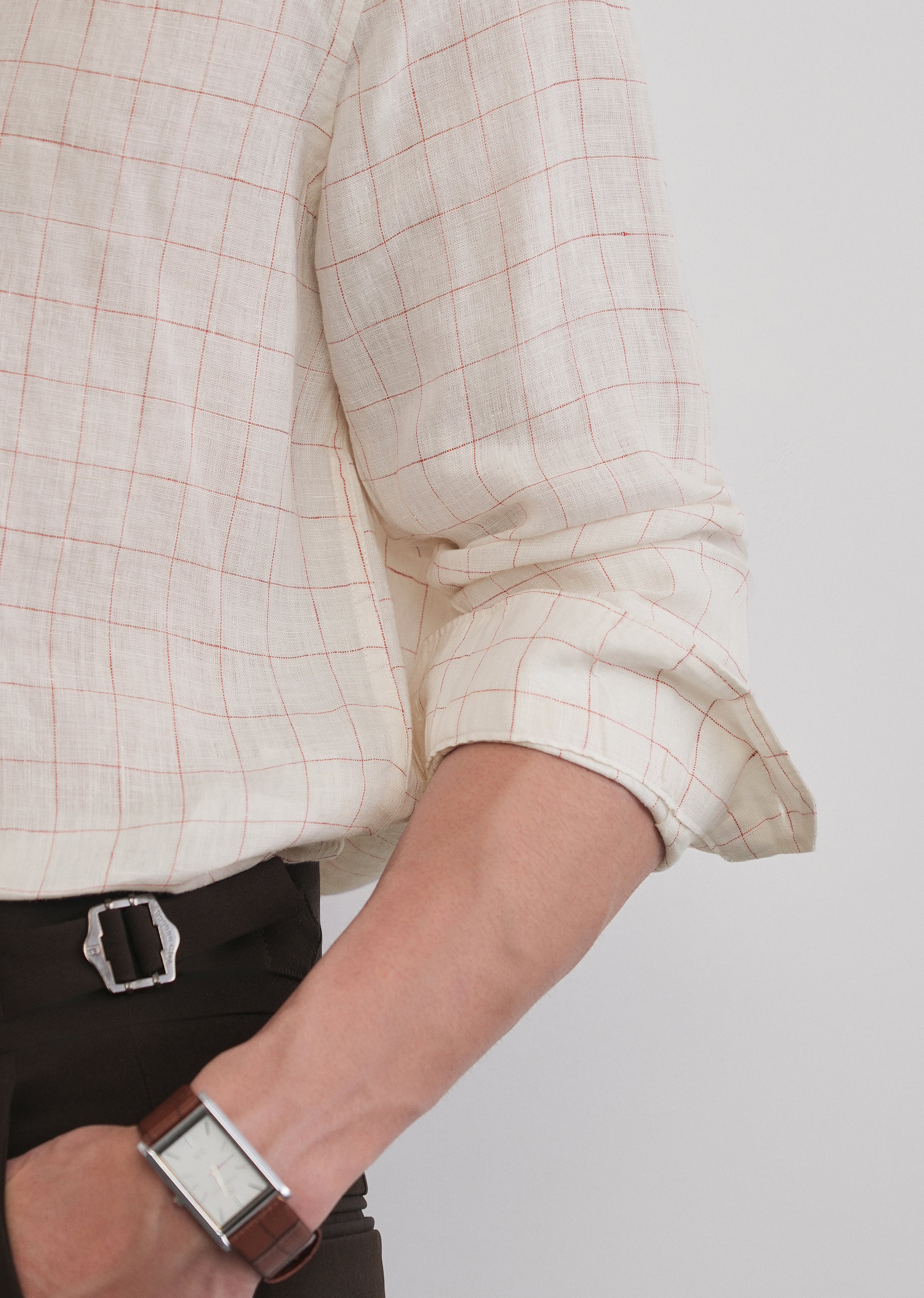 Ecru 100% Pure Linen Check Shirt