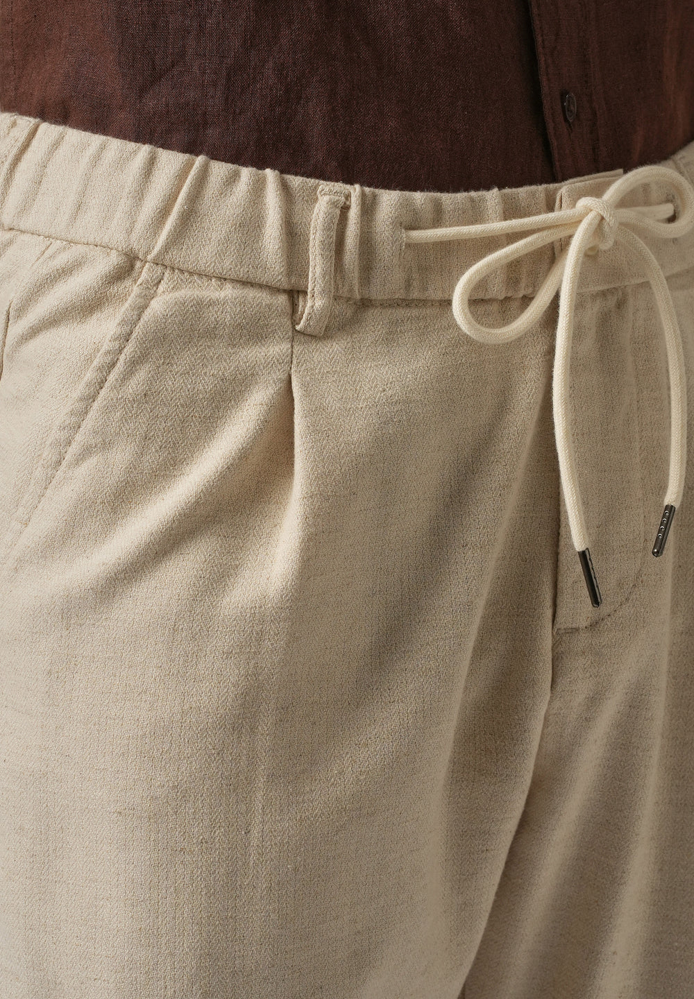 Ecru Beige Blended Linen Pant