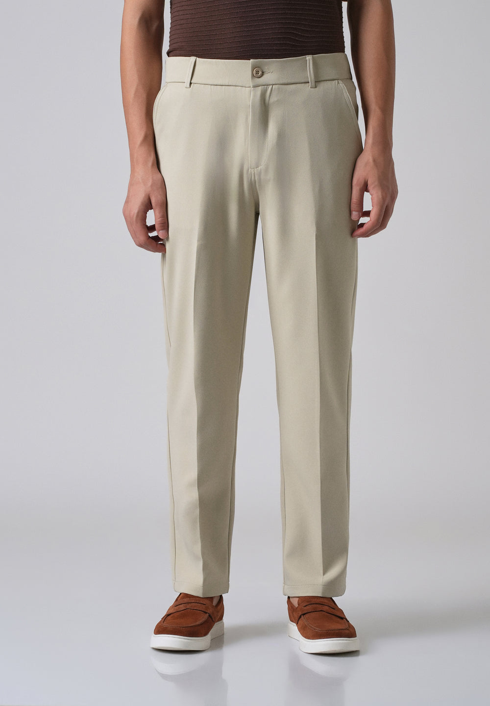 Ecru Beige Relaxed Fit Trousers